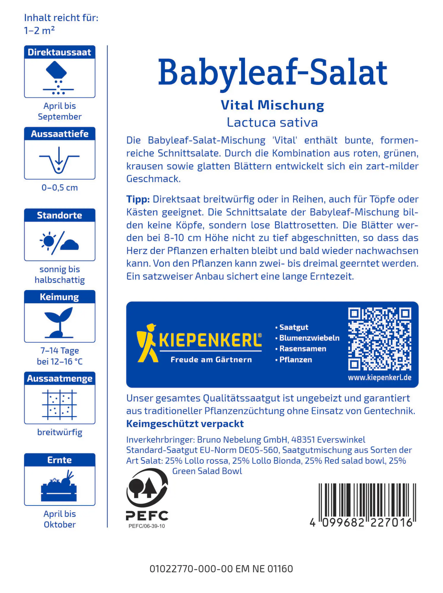 Kiepenkerl Saatgut Babyleaf-Salat Vital Mischung für ca. 1 - 2 m²
