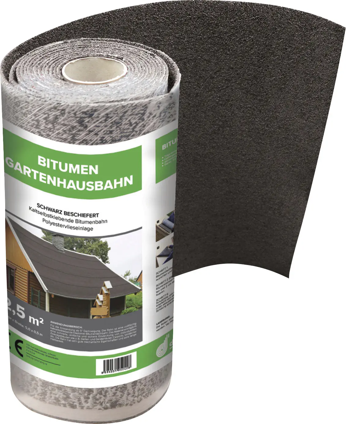 Bitumen-Gartenhausbahn 5 x 0,5 m = 2,5 m² schwarz
