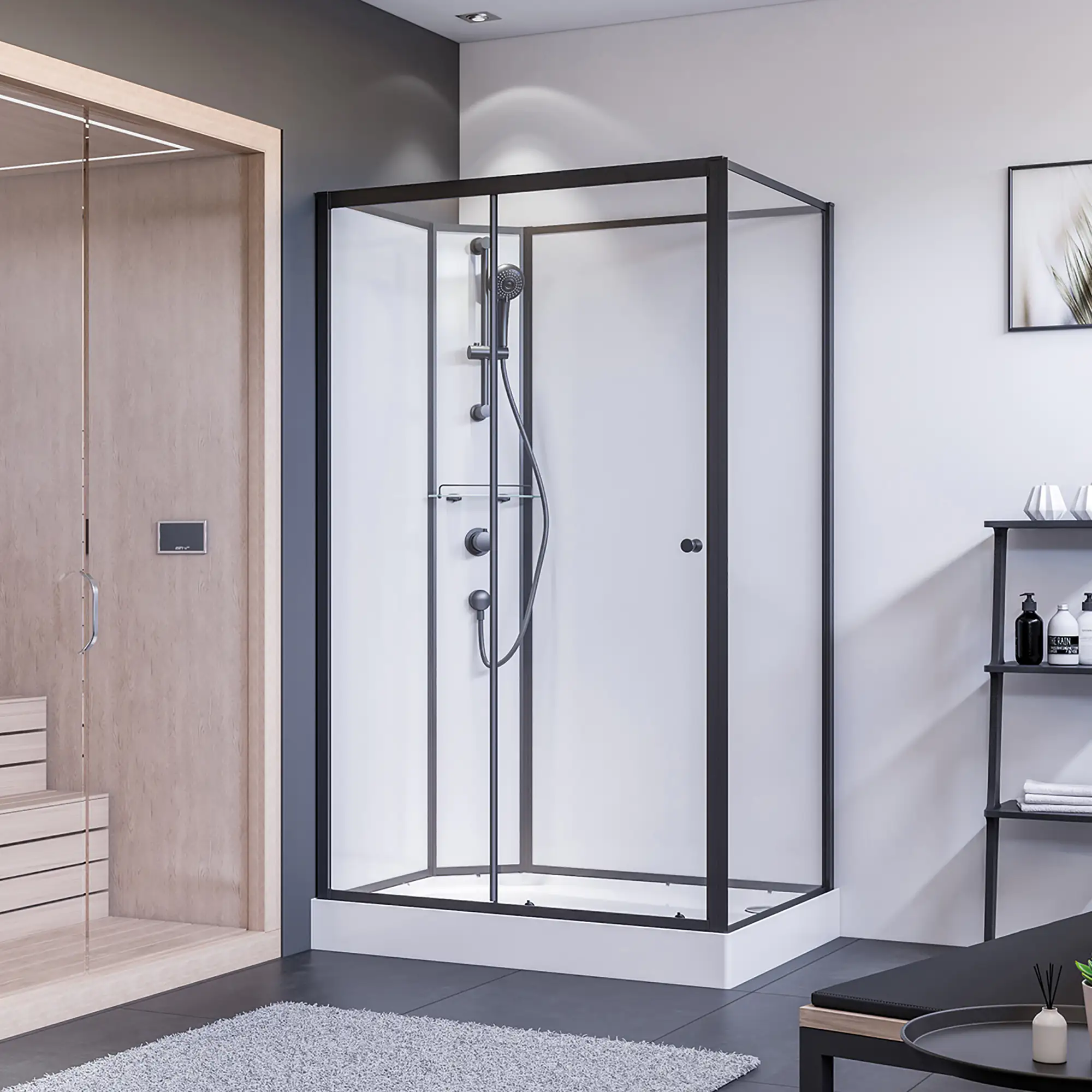 Breuer Komplettdusche BR 100 Schiebetür + Seitenwand re 90x120x204 cm, Schwarz, Klarglas hell