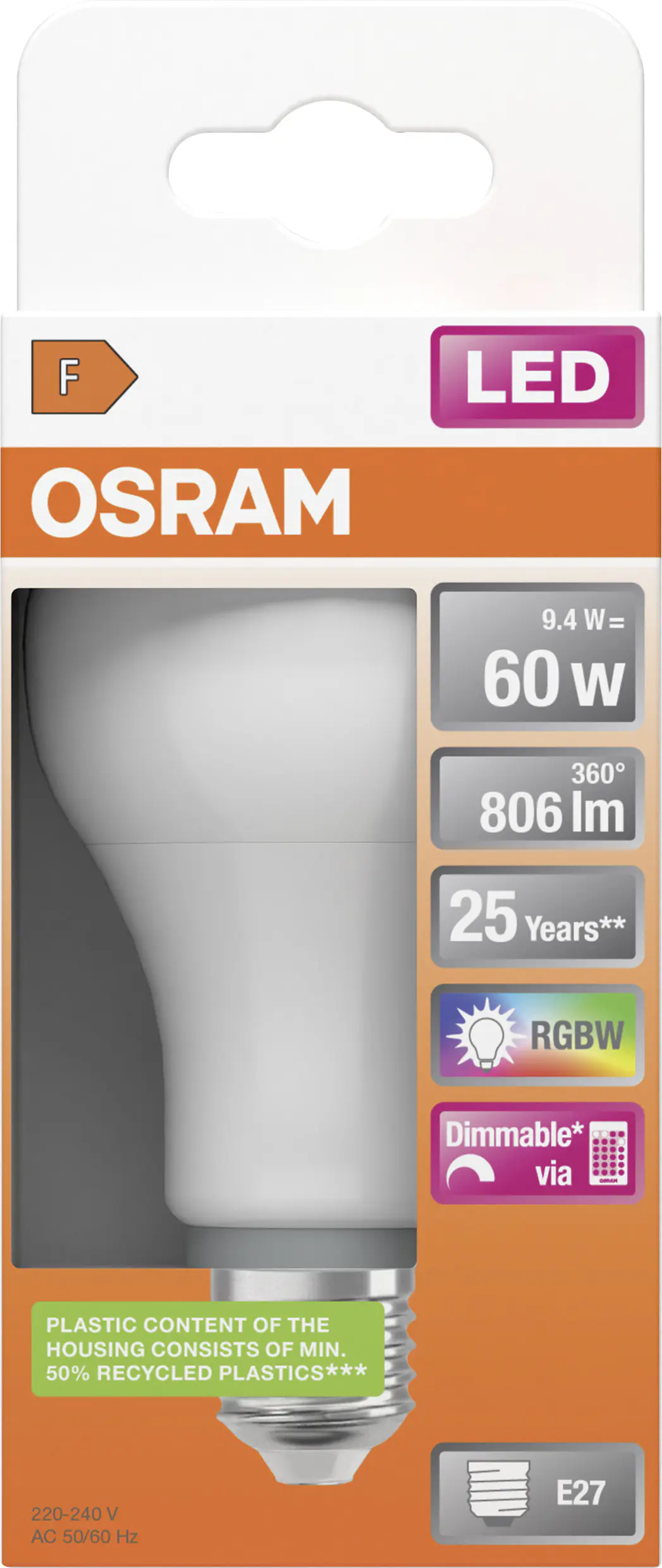Osram LED Leuchtmittel Star Classic A 60 E27 9W warmweiß, weiß matt