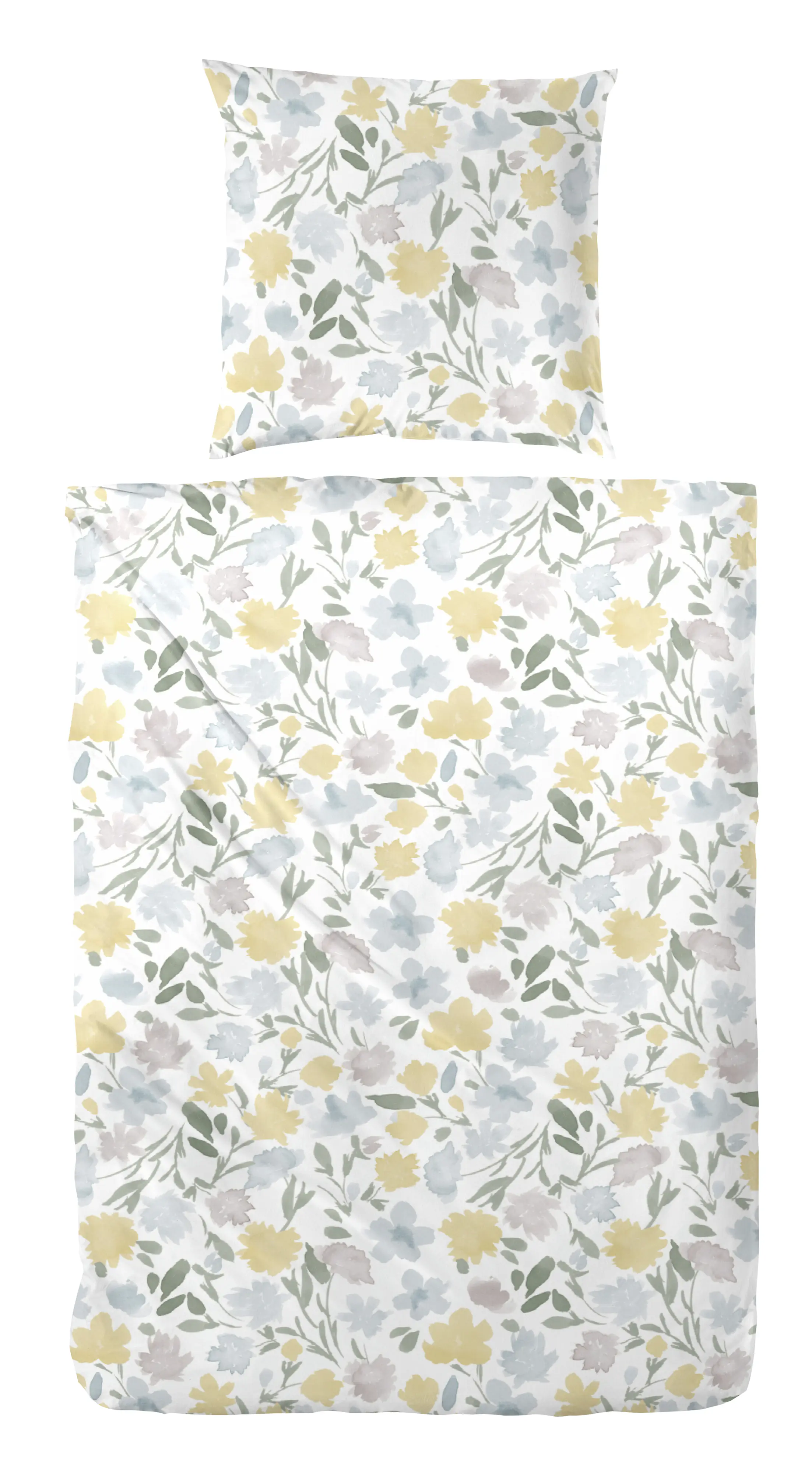 Bettwäsche Perkal Blumen gelb-blau 135 x 200 cm