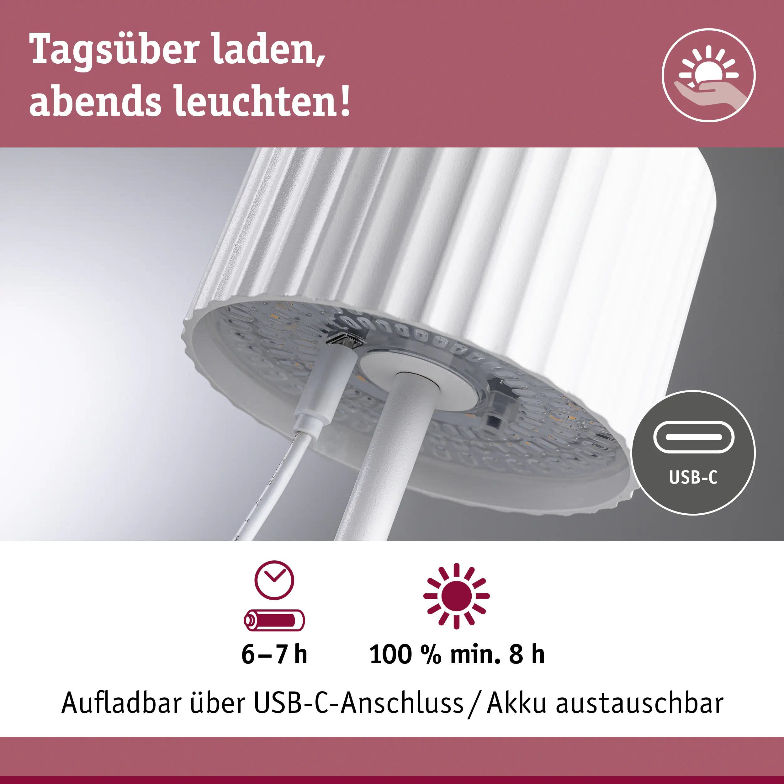 Paulmann Solar-Akku-Tischleuchte Else weiß 30,5 cm warmweiß 