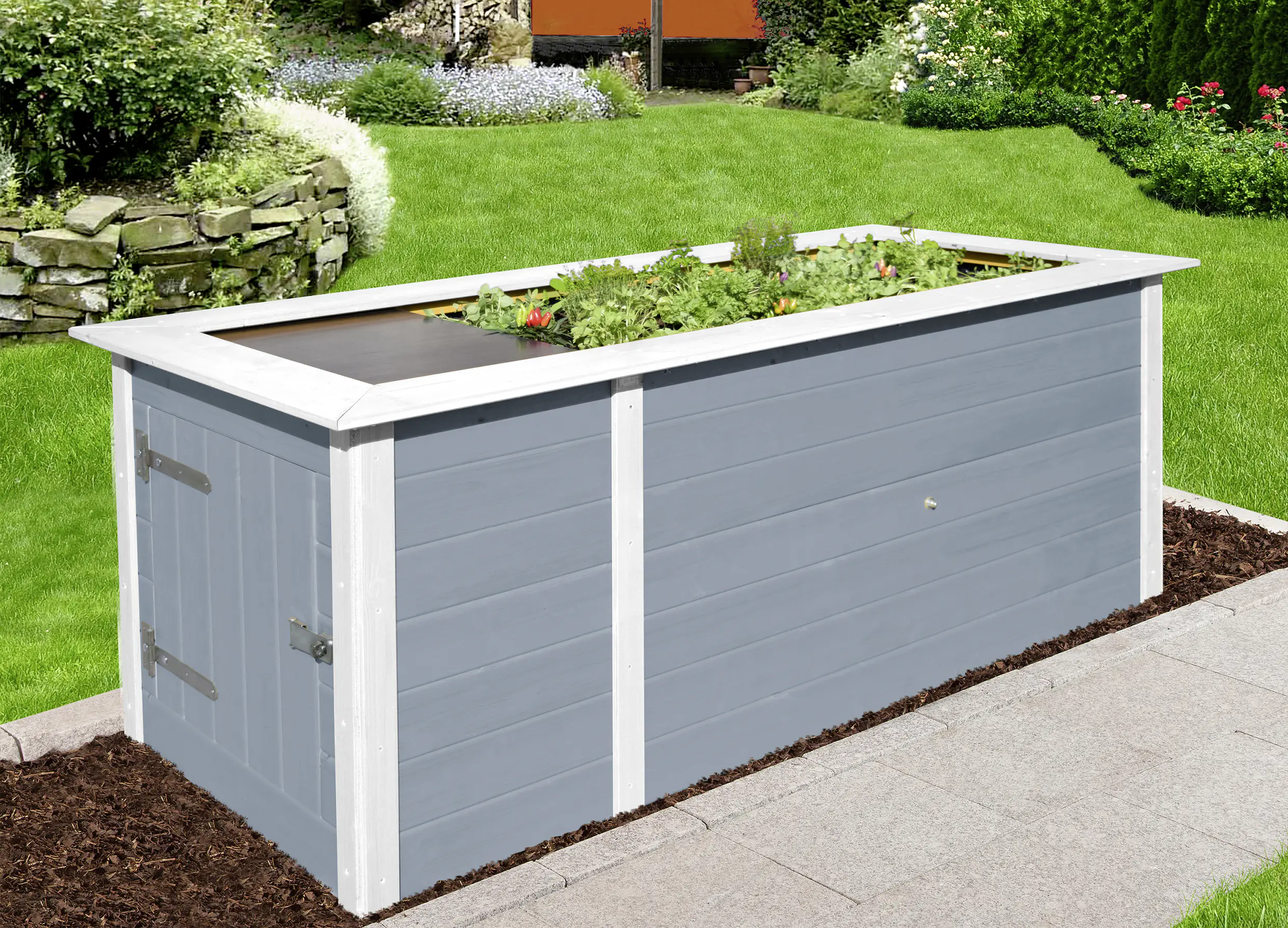 Weka Hochbeet 21 205 x 80 x 81 cm grau mit Noppenbahn, Wühlmausschutz