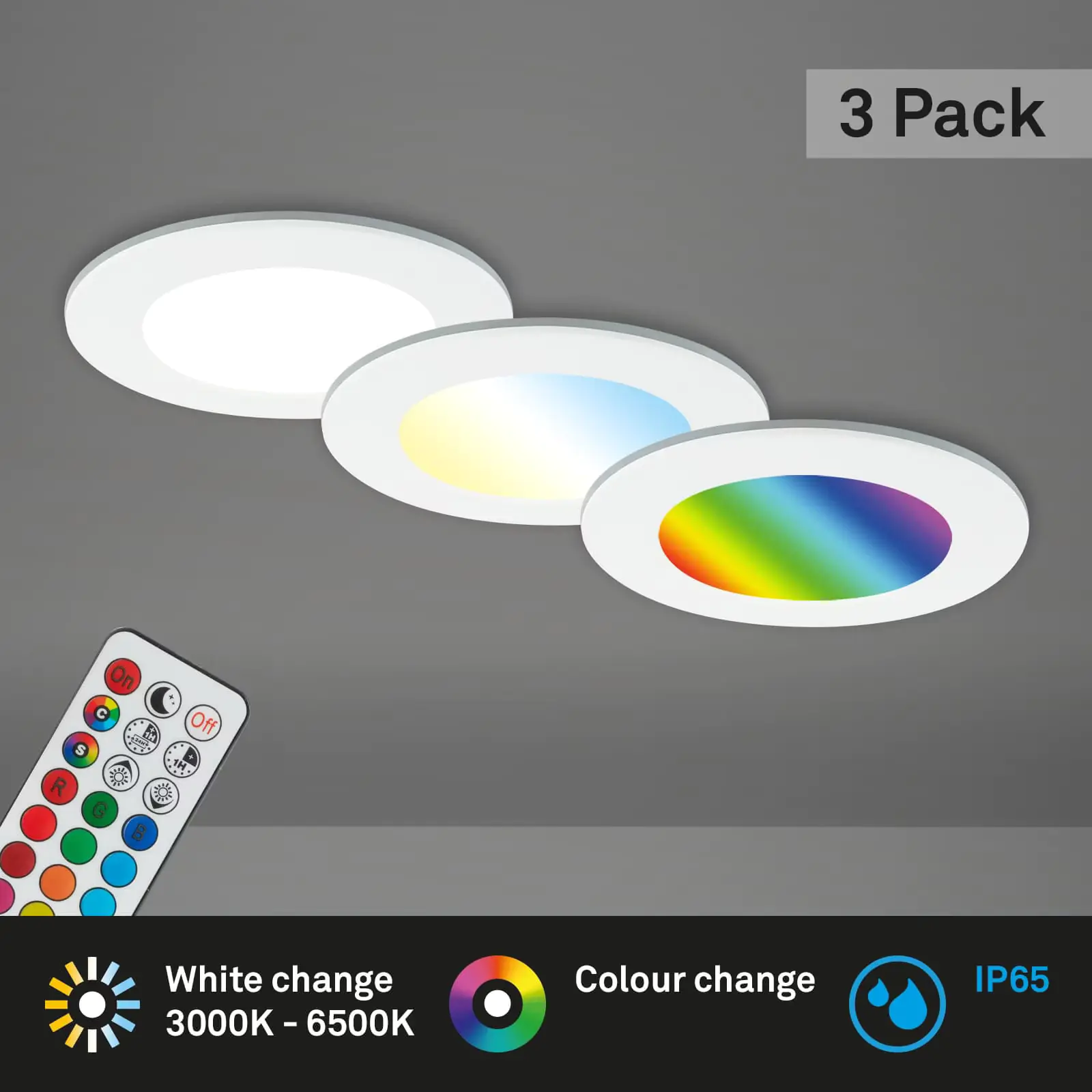 Di-Ka LED Einbauleuchte Fungo RGBW 3er Set weiß Ø 9,2 cm 4,8 W dimmbar