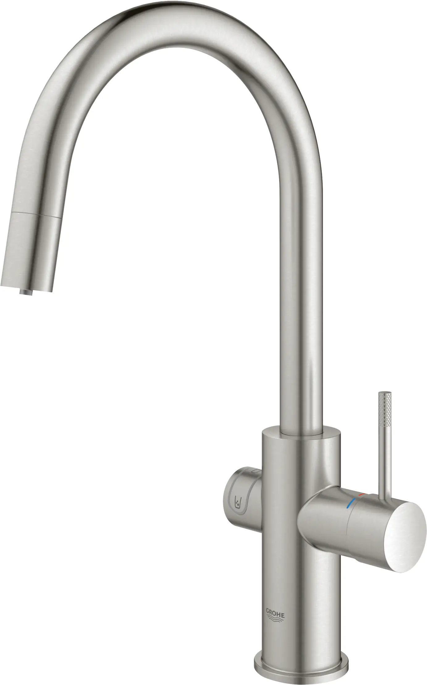 Grohe Blue Home C-Auslauf Starter Kit mit herausziehbarem Mousseurauslauf supersteel