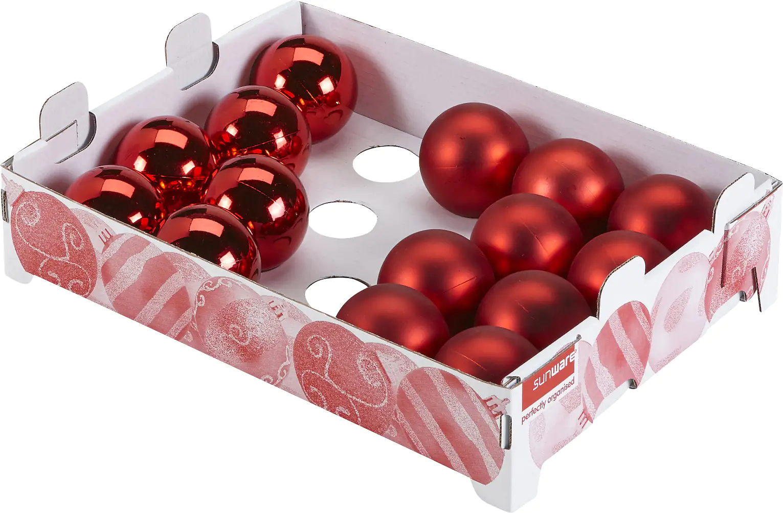 Sunware Weihnachtsbox Q-line 45L mit Einsatz für 98 Kugeln transparent rot