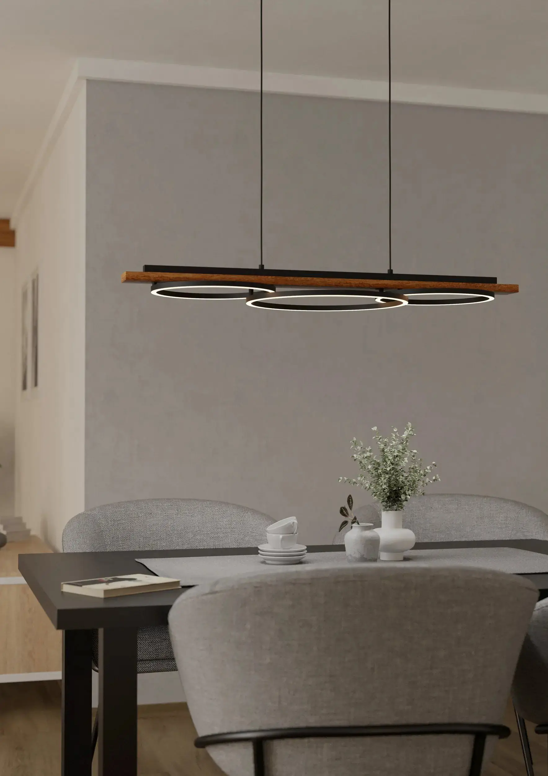 Eglo LED Pendelleuchte Boyal schwarz holz 101 x 110 cm warmweiß dimmbar