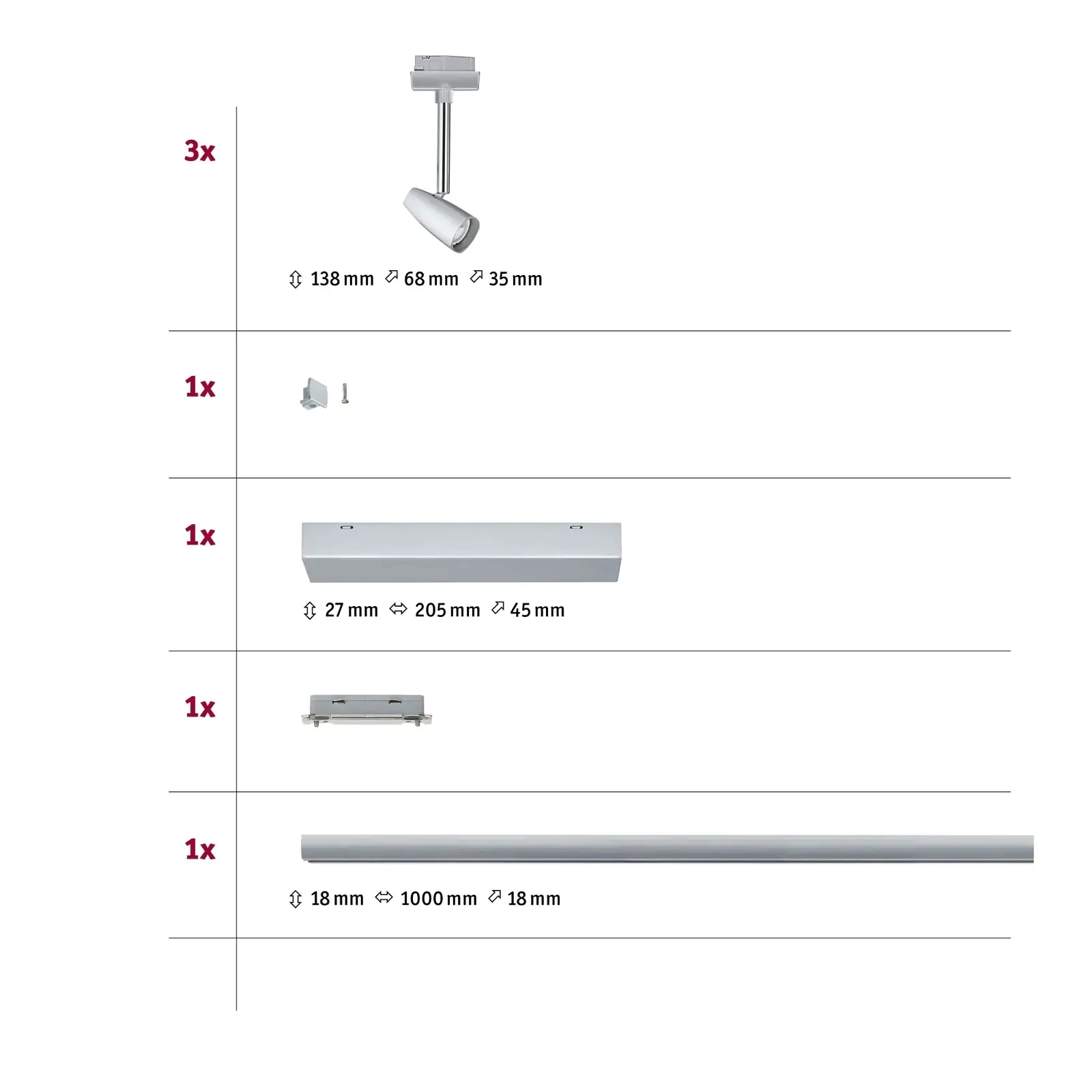 Paulmann URail Schienenspot Barelli Basisset chrom-matt 13,8 cm GU10 10 W