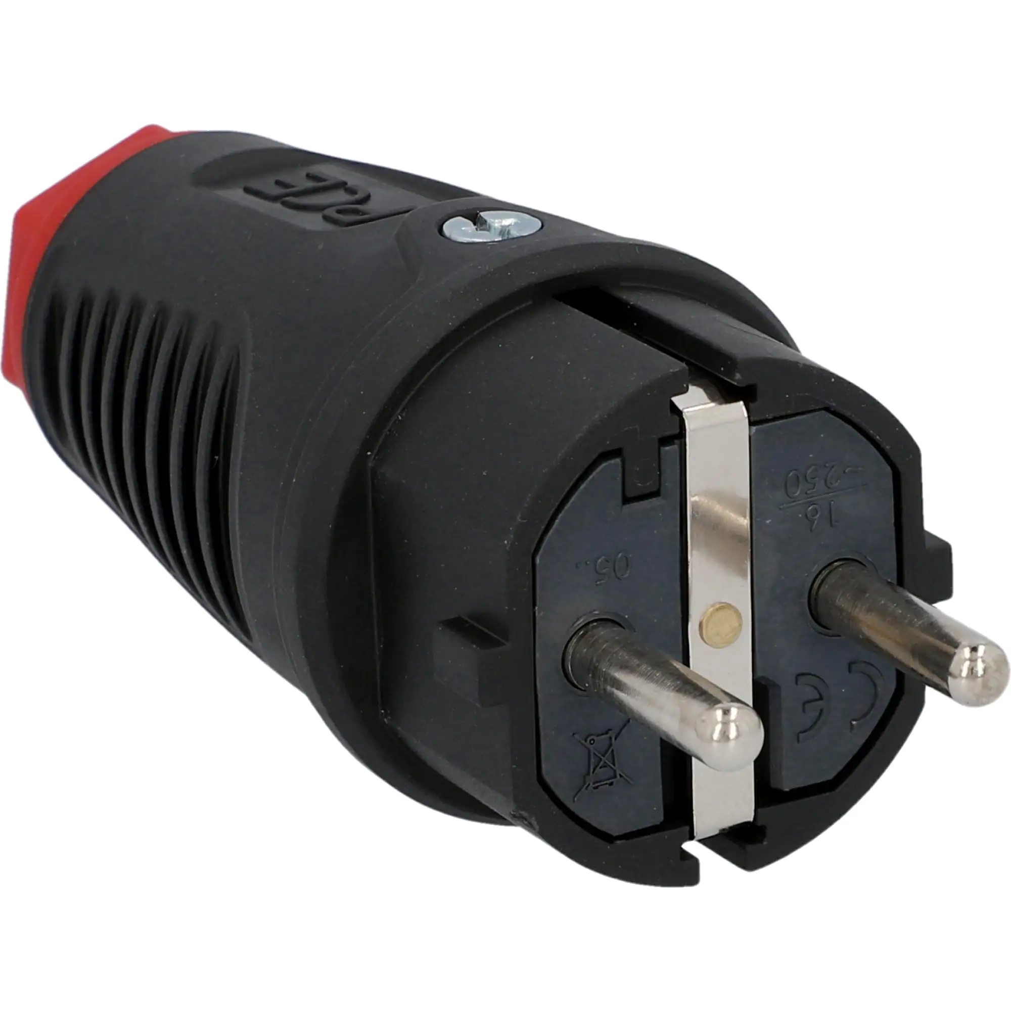 PCE Schutzkontakt-Stecker Vollgummi IP44, mit Knickschutz, schwarz