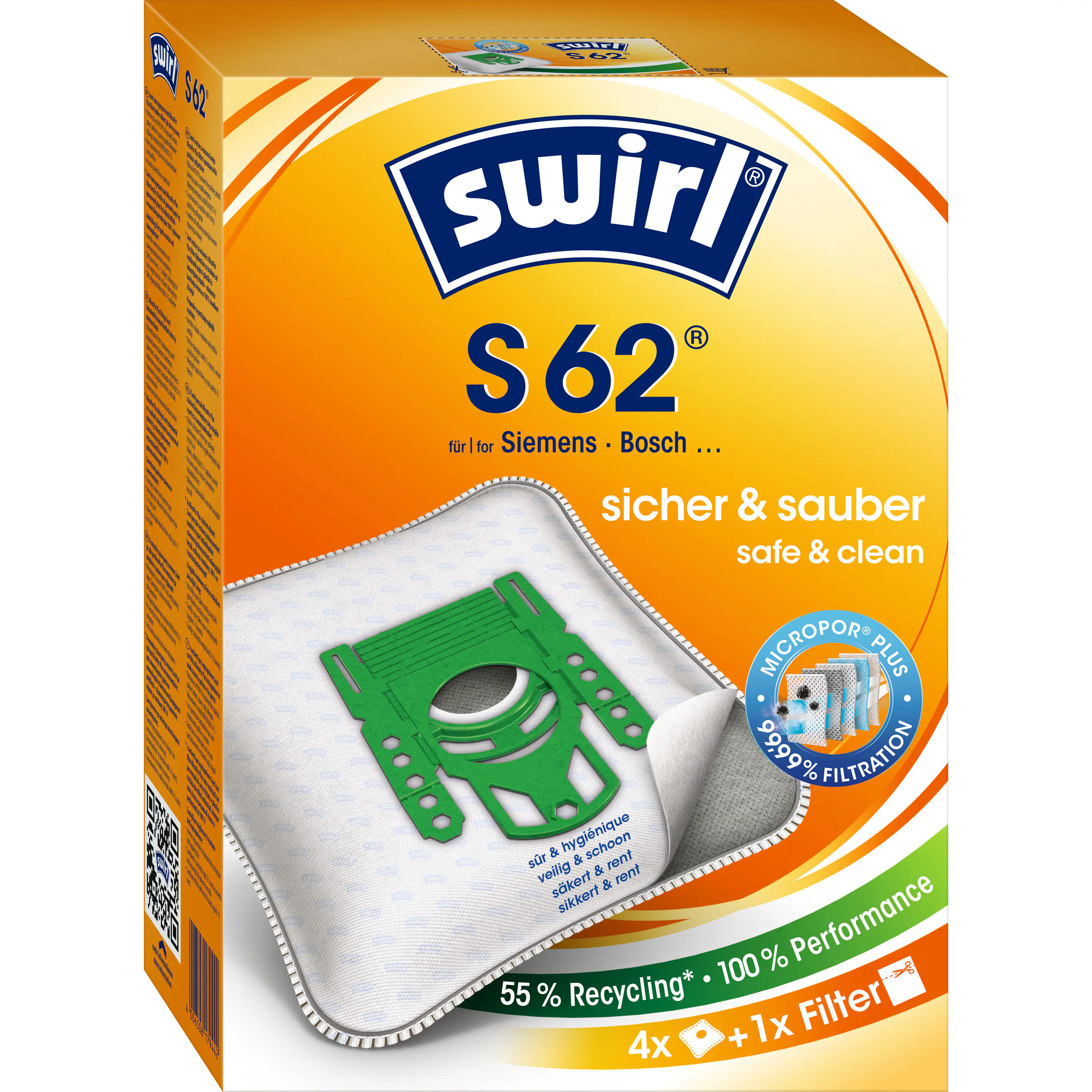 Swirl S 62 EcoPor Staubsaugerbeutel 4 Staubbeutel + 1 Filter