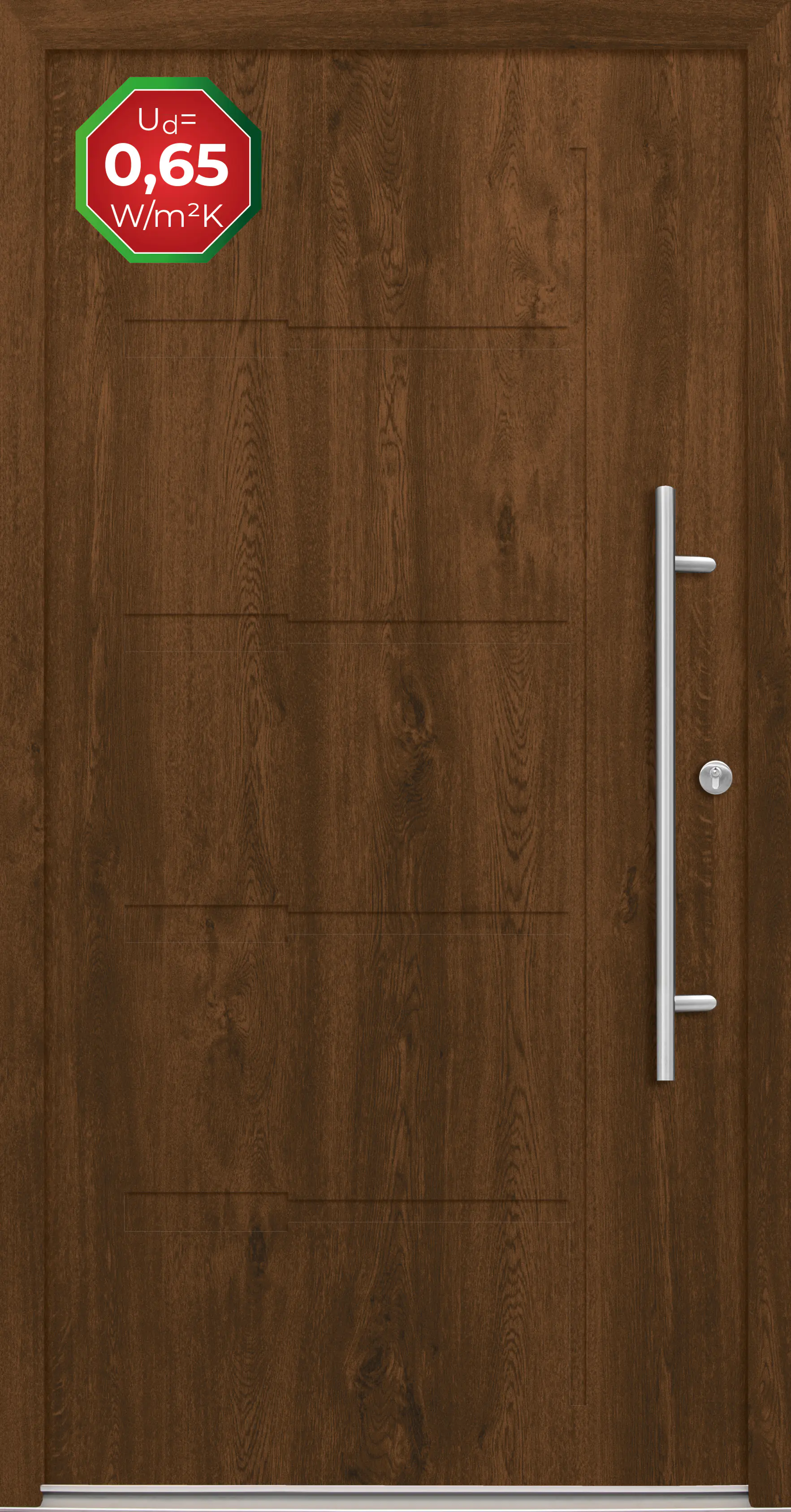 Splendoor Haustür Passivedoor Premium H1 Nussbaum DIN Rechts 100 x 210 cm