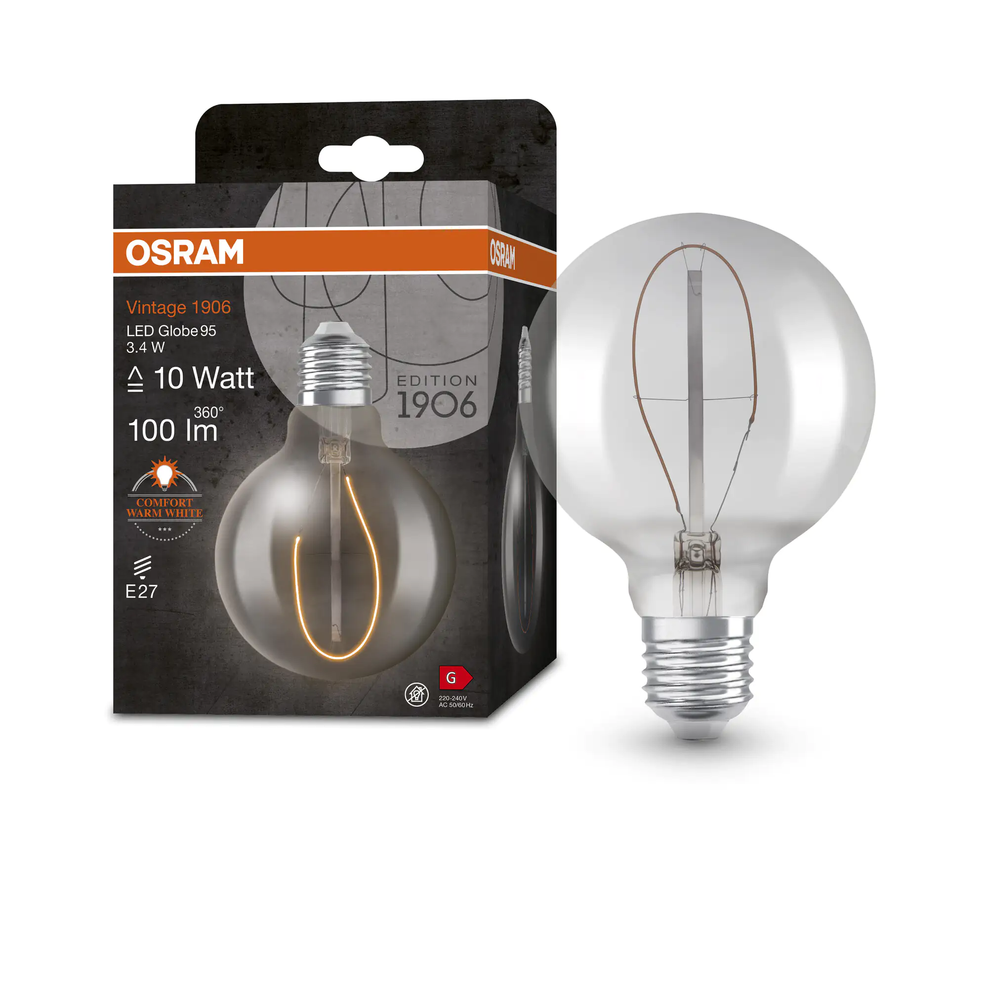 Ledvance LED Leuchtmittel Vintage 1906 Globe G95 E27 3,4W warmweiß, rauch
