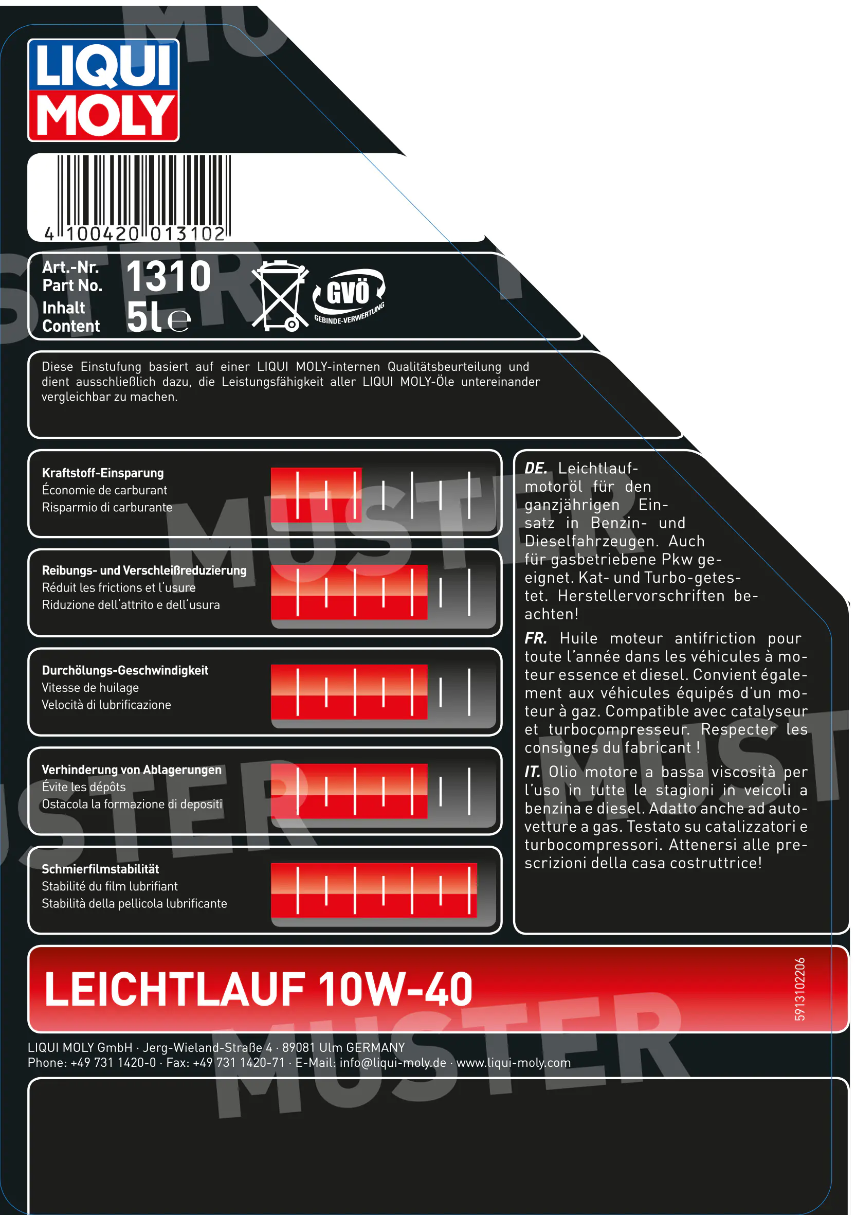 Liqui Moly Motoröl Leichtlauf 10W-40 5 L