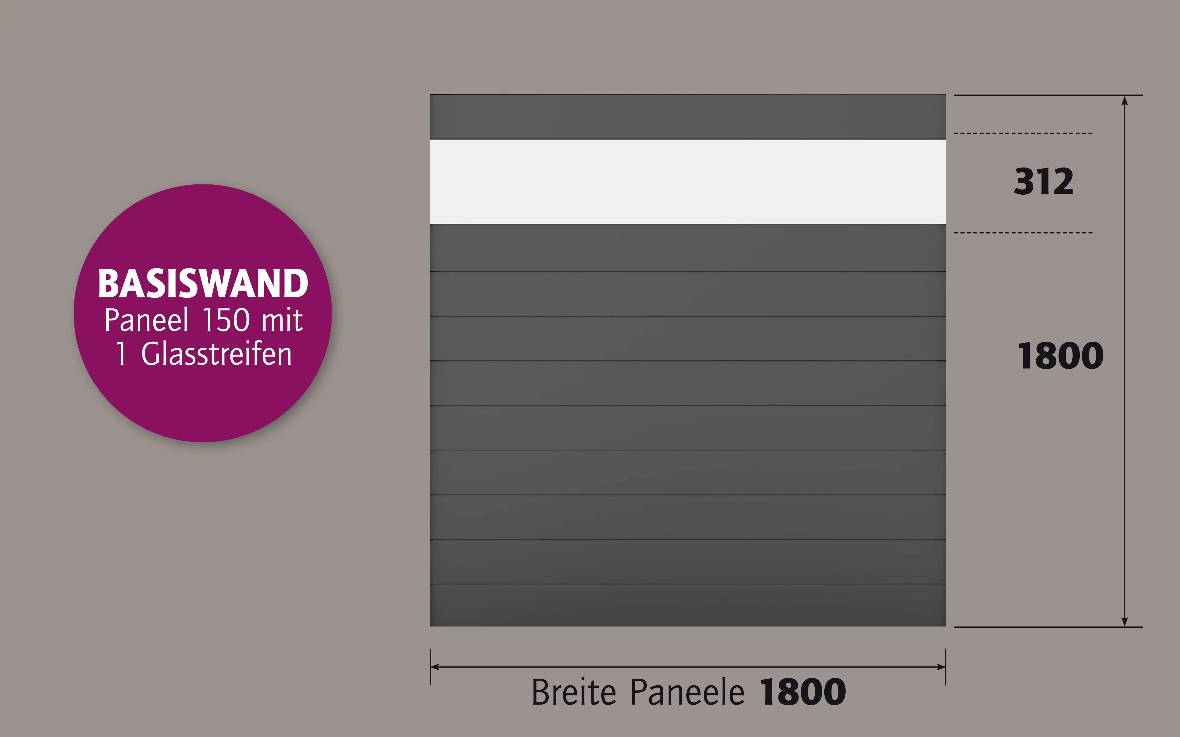 Ambiente Alu-Zaun Paneel 150 + ESG 8 mm 180 cm x 180 cm 22 mm stark