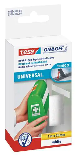 tesa On & Off Klettband 1 m x 20 mm, weiß