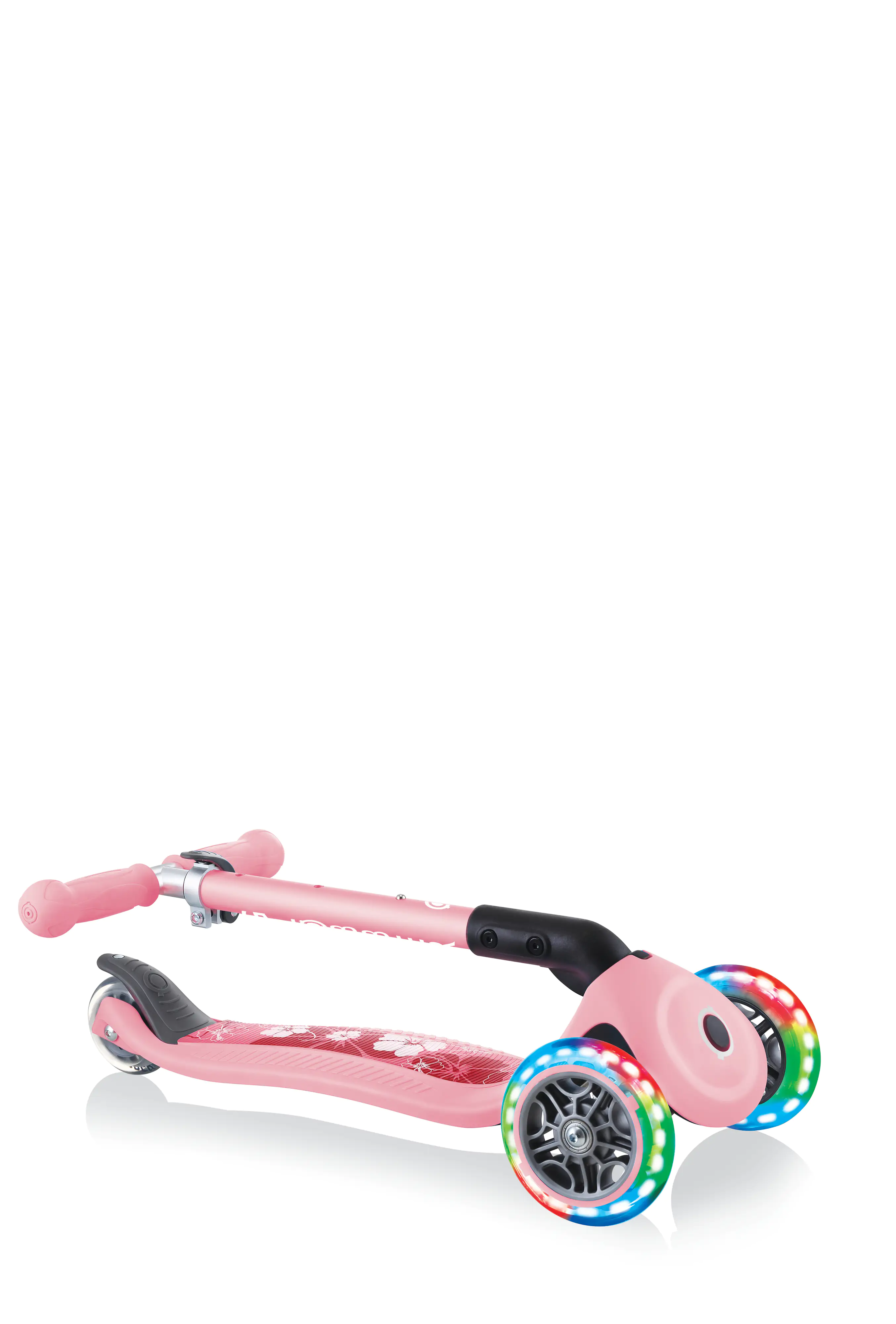 Globber Scooter Junior Foldable Lights pastellrosa-Flowers mit Leuchtrollen