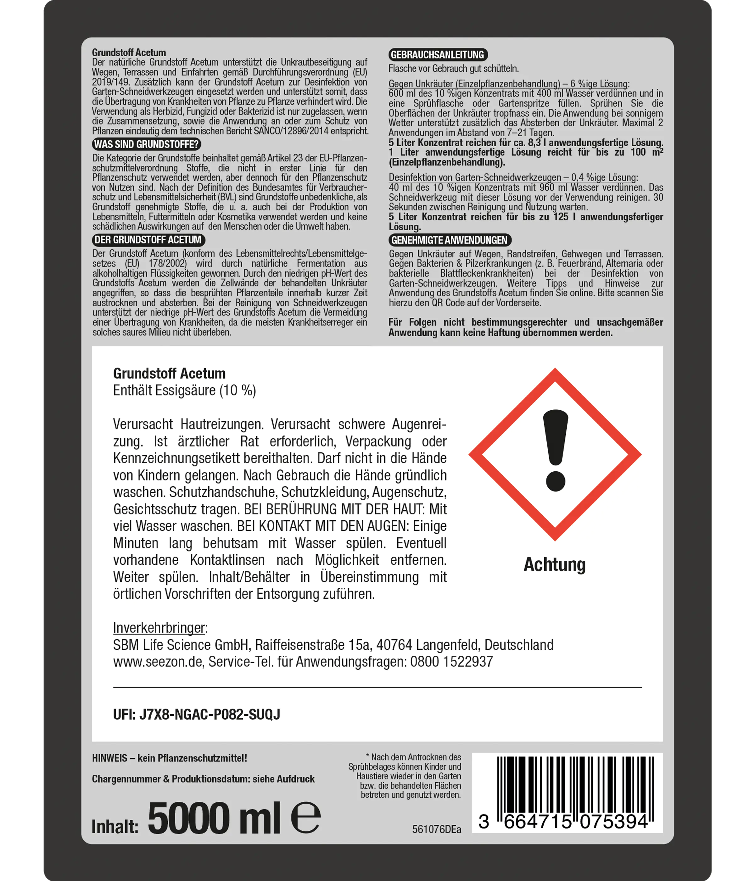 Protect Garden Permaclean Grundstoff Acetum 5 L