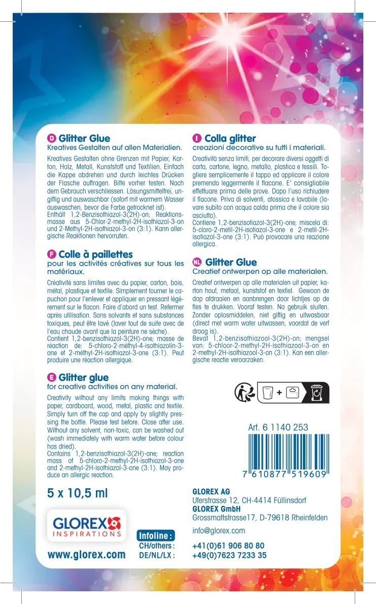 Glorex Glitter-Spiral-Glue 5 x 10,5 ml Rainbow Colors