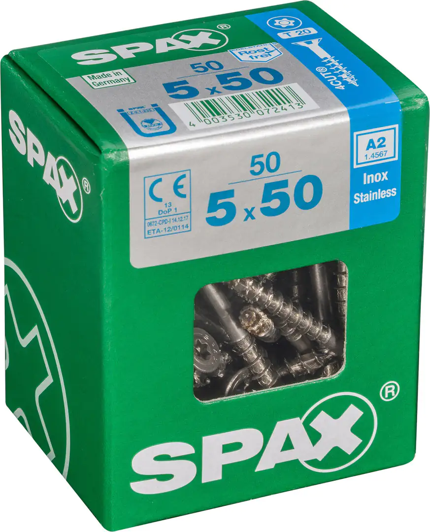 Spax Universalschrauben 5.0 x 50 mm TX 20 Senkkopf - 50 Stück Edelstahl