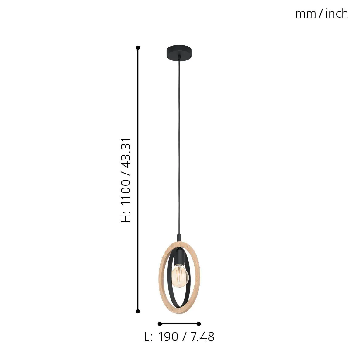 Eglo Pendelleuchte Basildon schwarz-braun 19 x 16 cm E27, max. 60 W