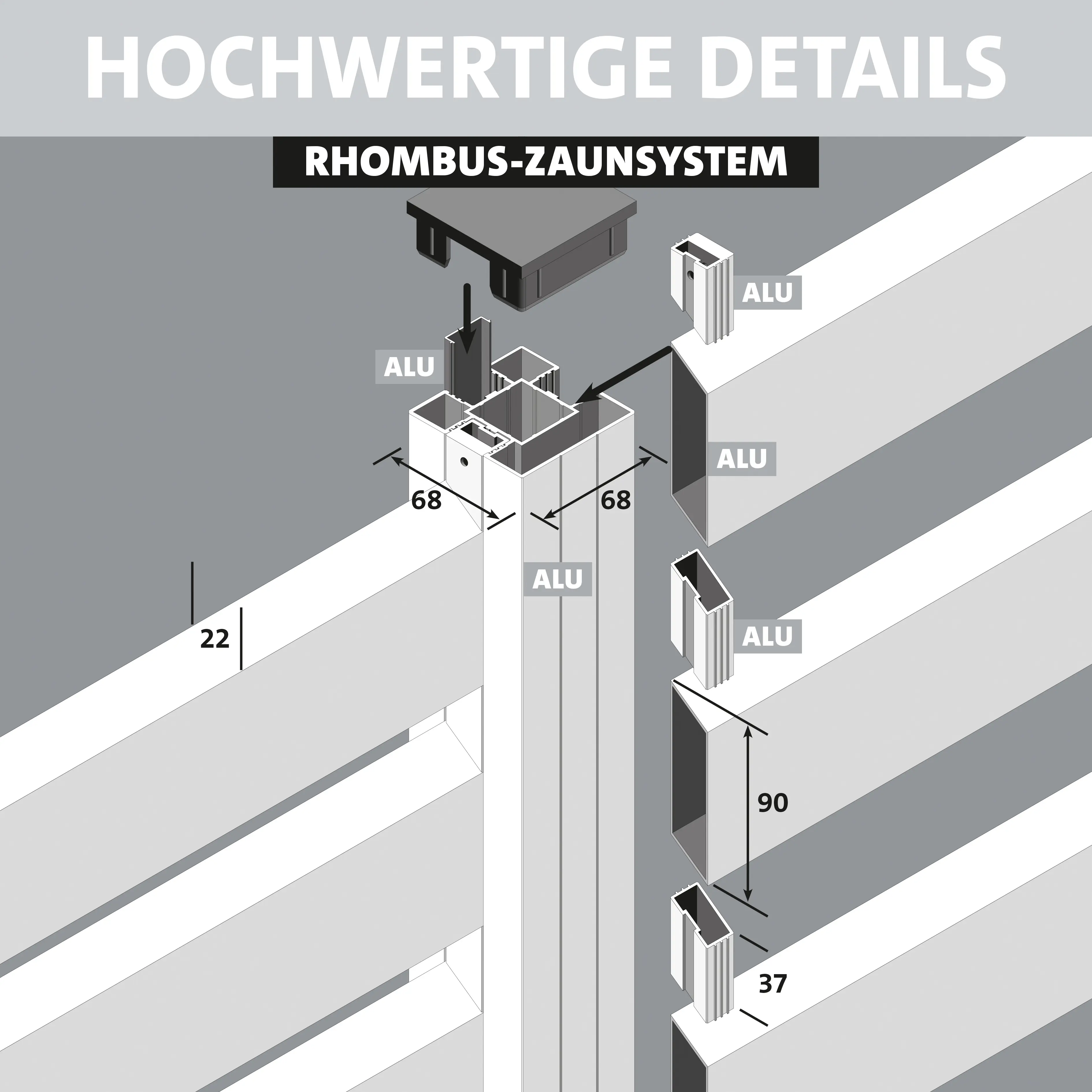 Ambiente Alu-Zaun Grundset Rhombus MAXI 187 x 244,2 cm anthrazit