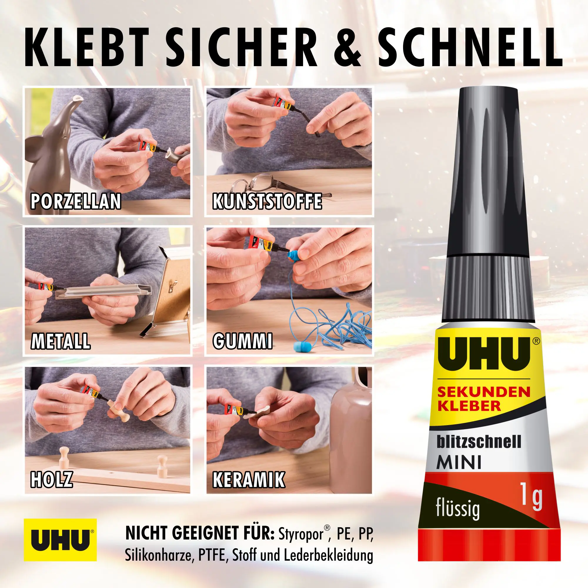 UHU Sekundenkleber blitzschnell Minis 3 g (3 x 1 g), flüssig