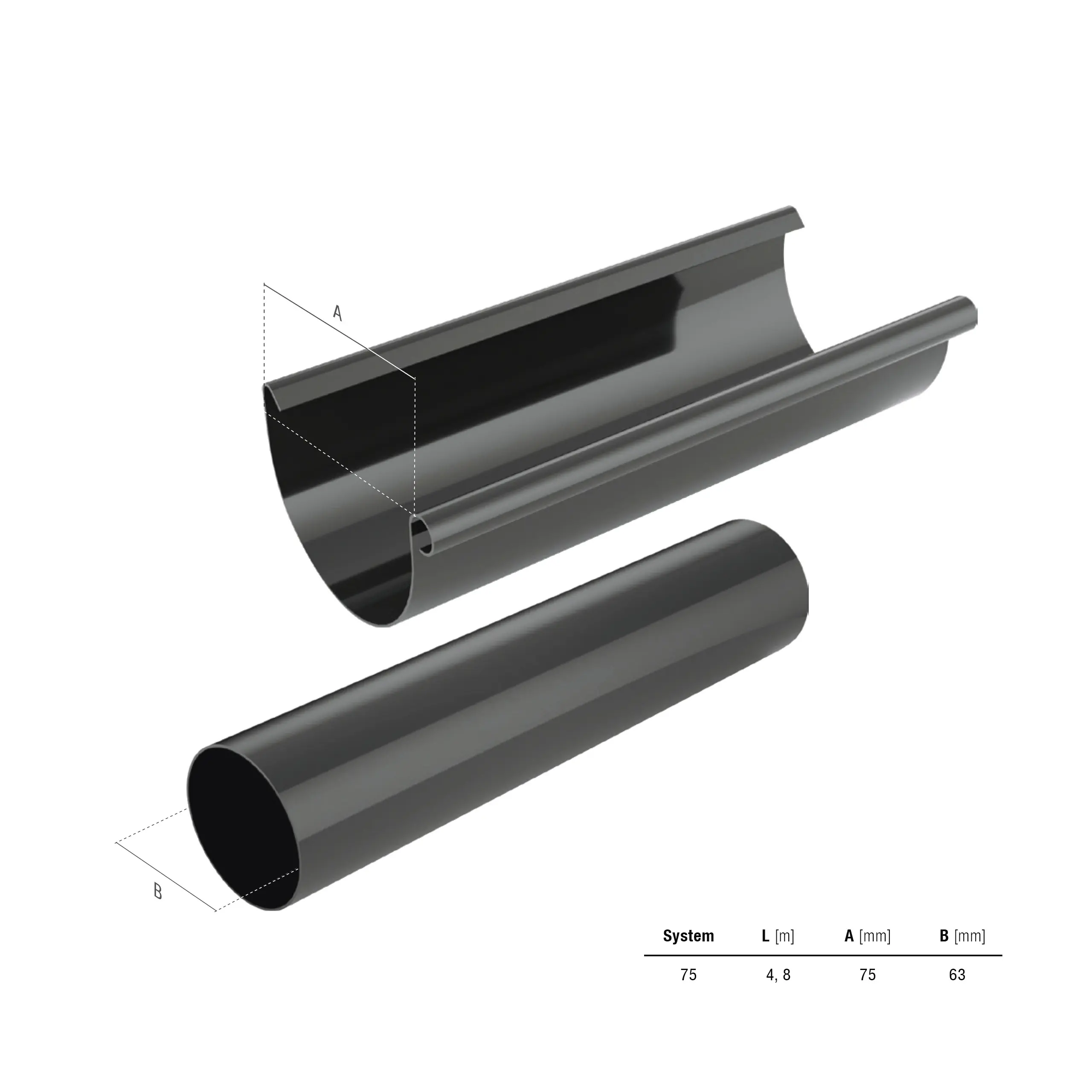 SMART Dachrinnen-Set PVC, 25-teilig, 75/63 mm für 4 m Dachlänge, Grau RAL 7021 