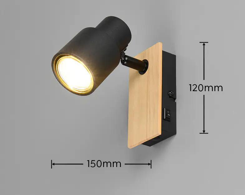 Trio Wandlampe 1er Spot Pierre 15 x 14 cm schwarz matt/natur