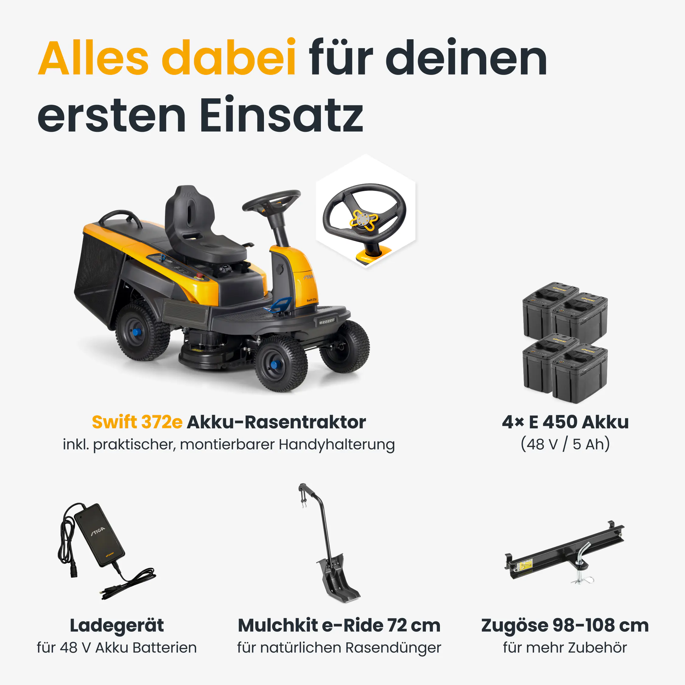 Stiga Akku-Rasentraktor Swift 372e  inkl. 4x5 Ah Akku (48 Volt)