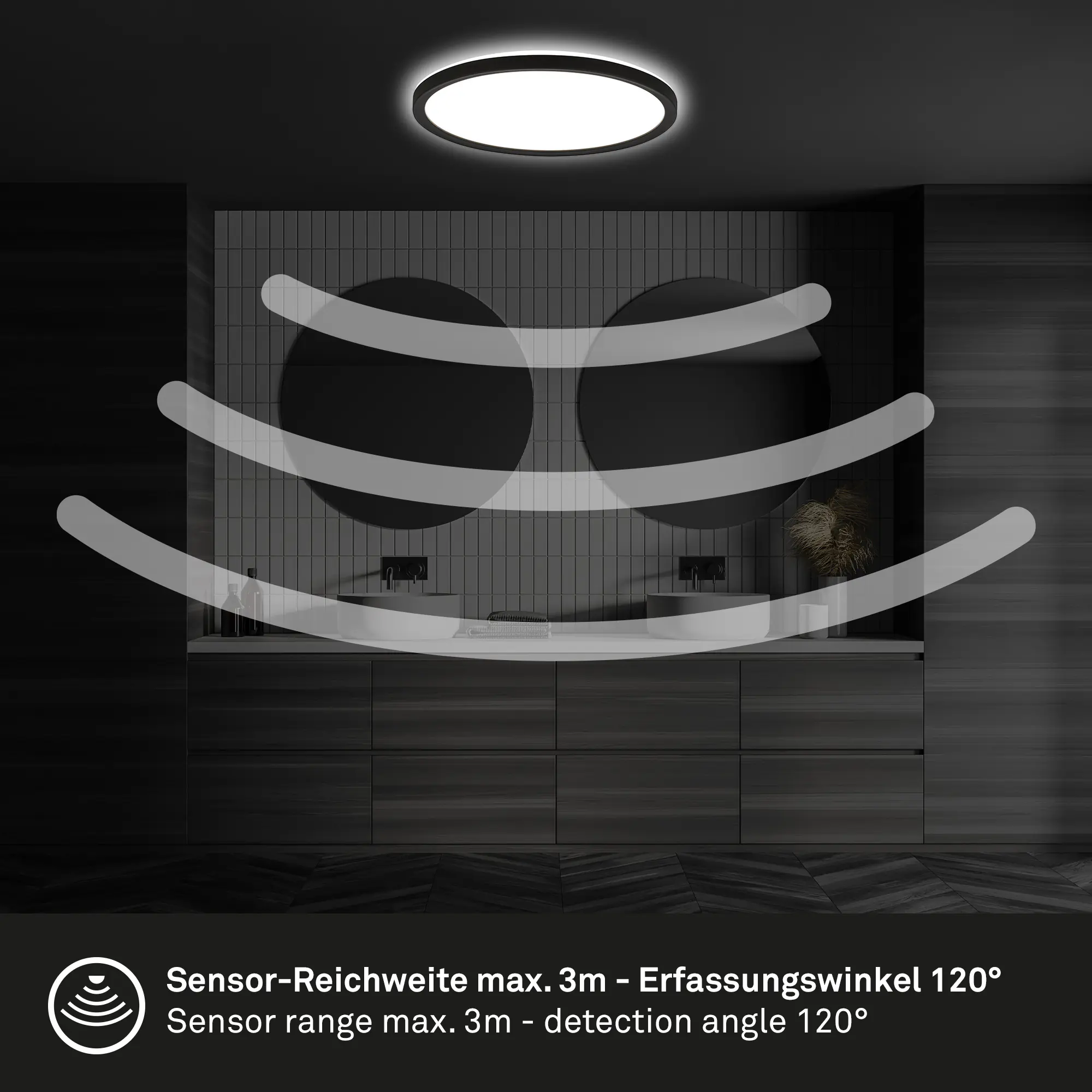 Briloner LED Deckenlampe Move 18W Ø 29 cm schwarz Bewegungssensor neutralweiß