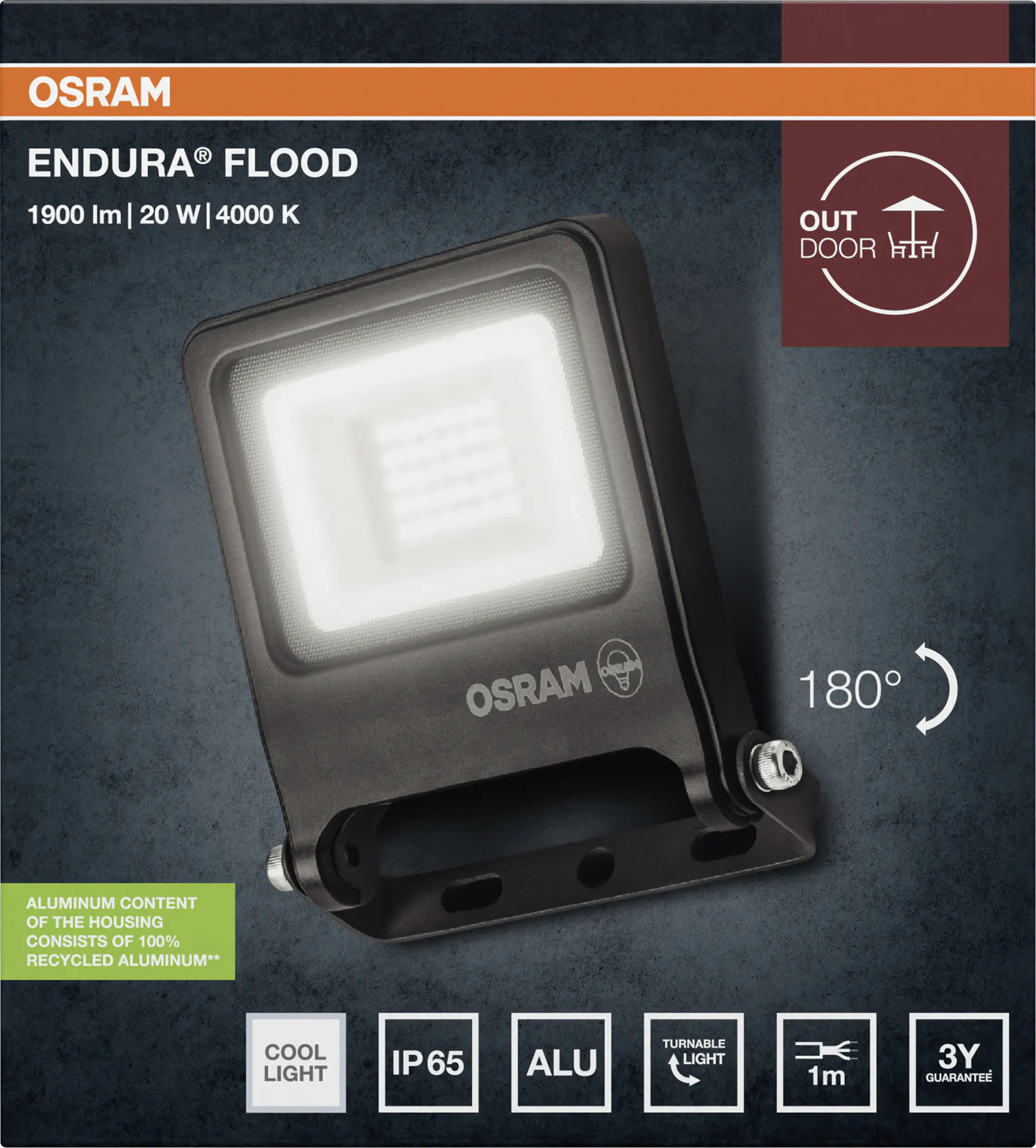Osram Außenleuchte ENDURA Flood 20W PCR dunkelgrau kaltweiß