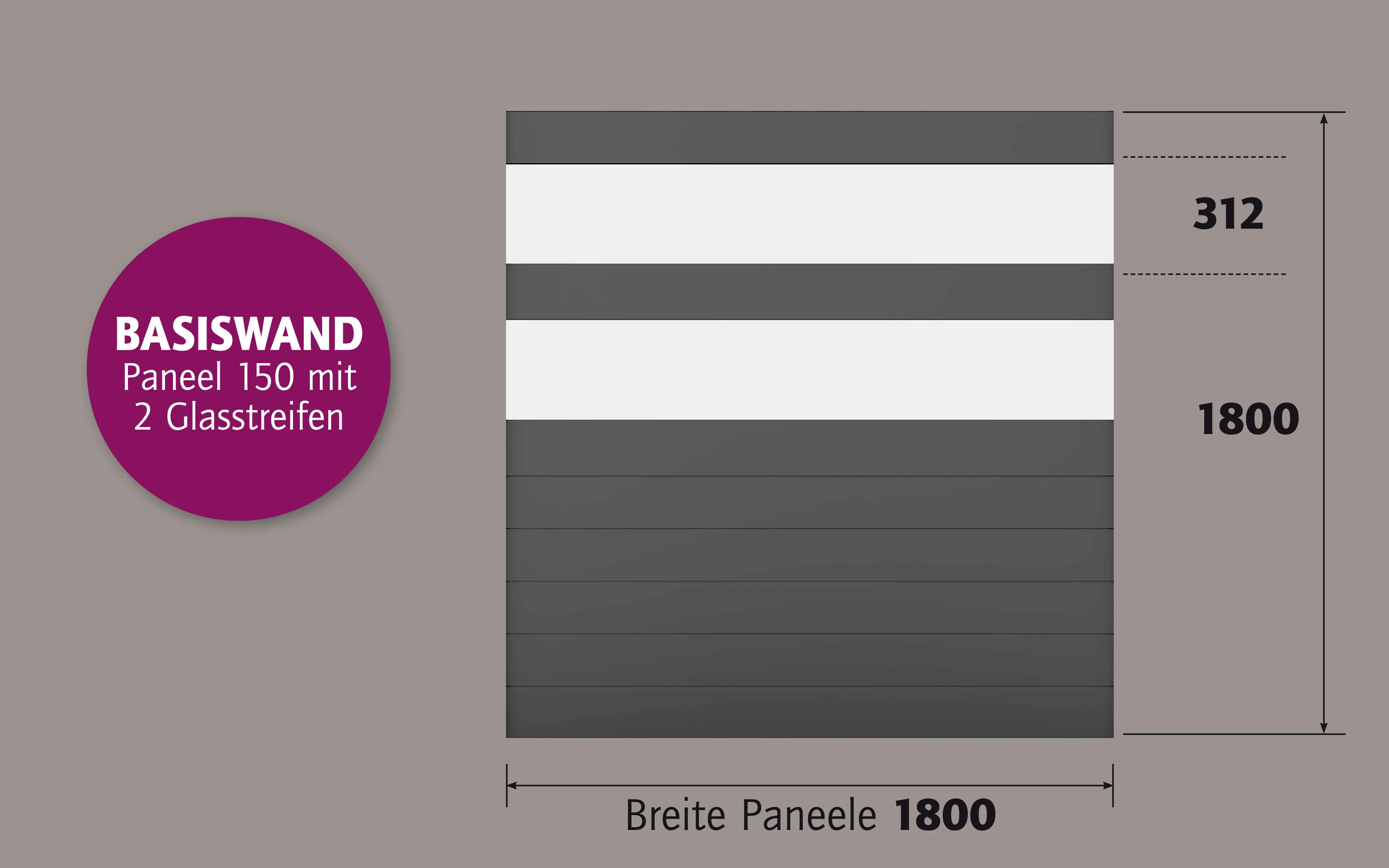 Ambiente Alu-Zaun Paneel 150 + ESG 8 mm 180 cm x 180 cm 22 mm stark