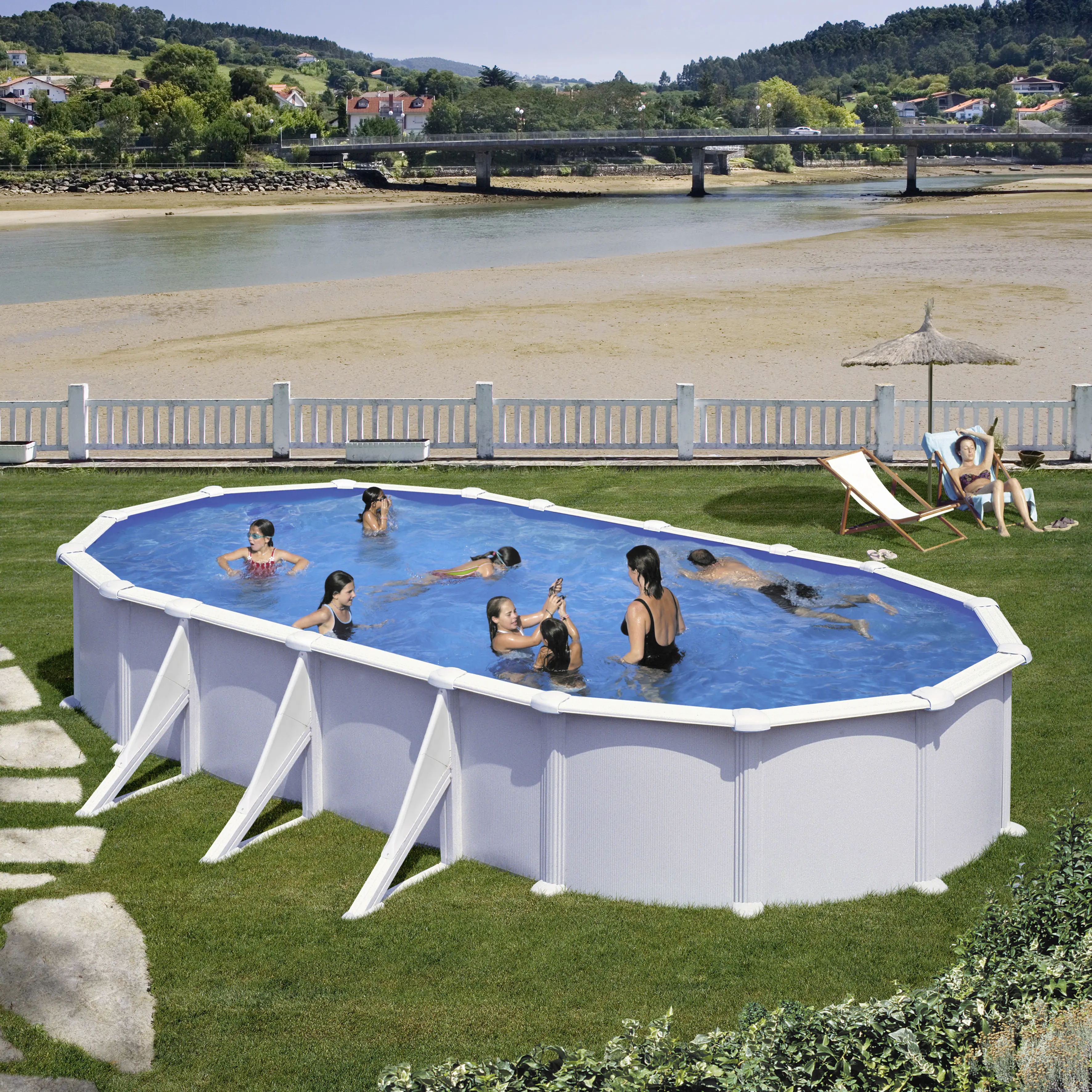 Gre Stahlwandpool Atlantis Komplettset mit Sandfilteranlage oval 815 x 670 x 132 cm mit weiß