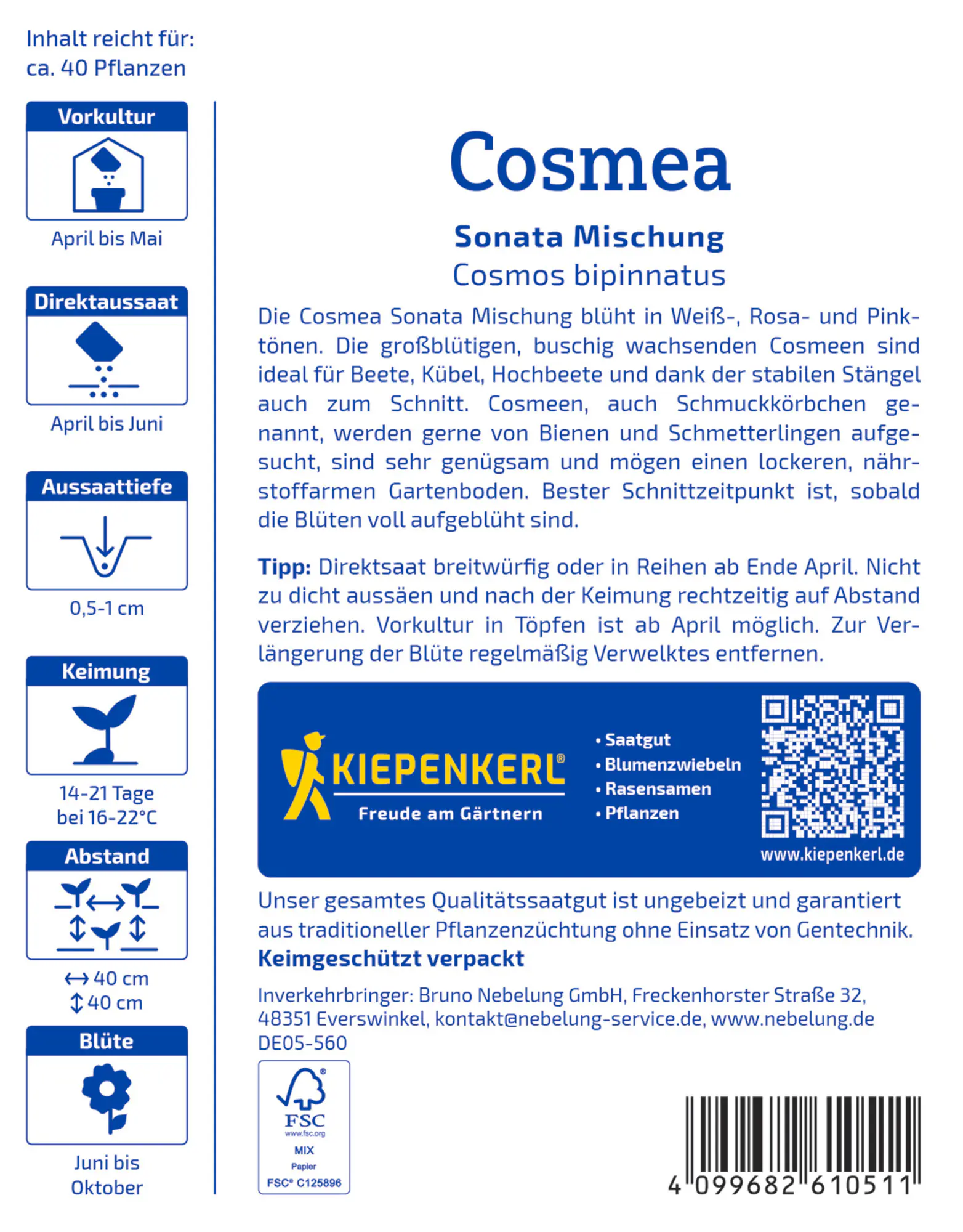 Kiepenkerl Profi-Line Saatgut Cosmea Sonata Mischung für ca. 40 Pflanzen