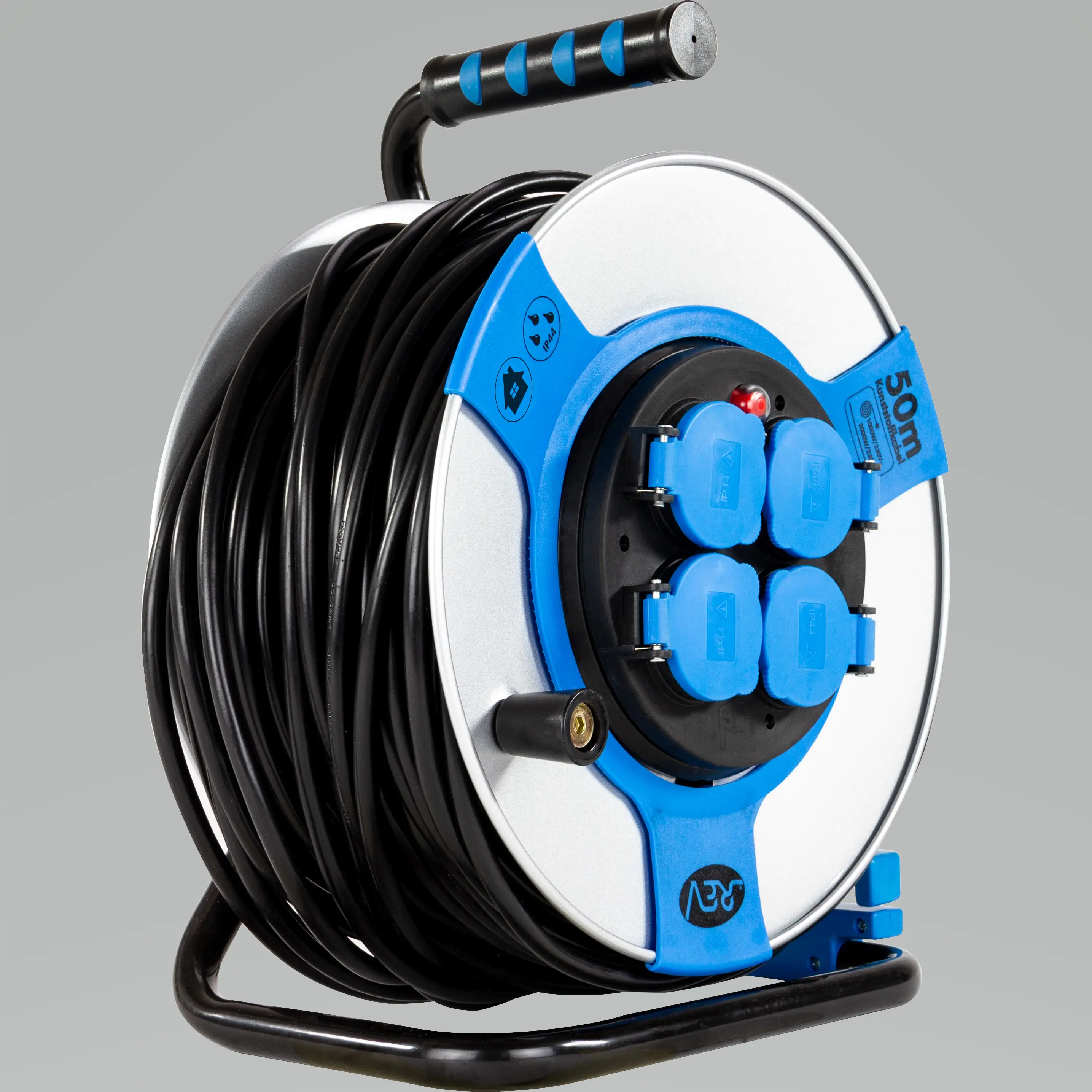 REV Kabeltrommel 50m H0VV-F3G 1,5 mm²  Stahl schwarz blau