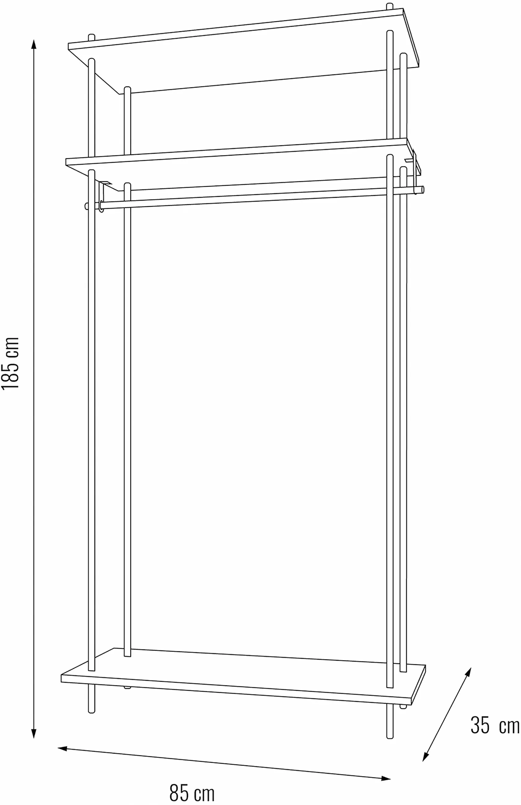 Ar Shelving Garderobe AR Deco Nebraska 185 x 85 cm 4 Böden 160 kg