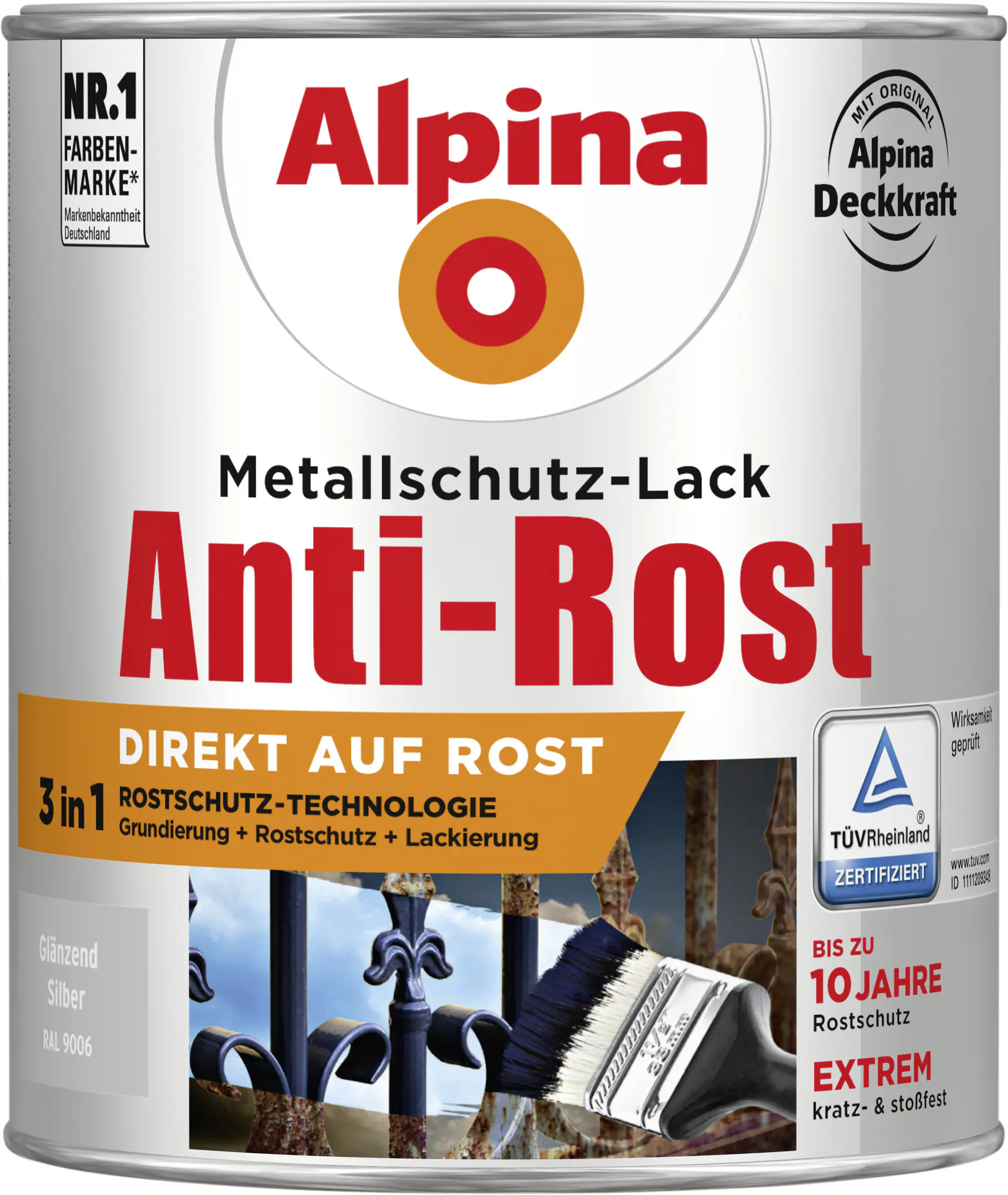 Alpina Metallschutz-Lack Anti-Rost 750 ml silber glänzend