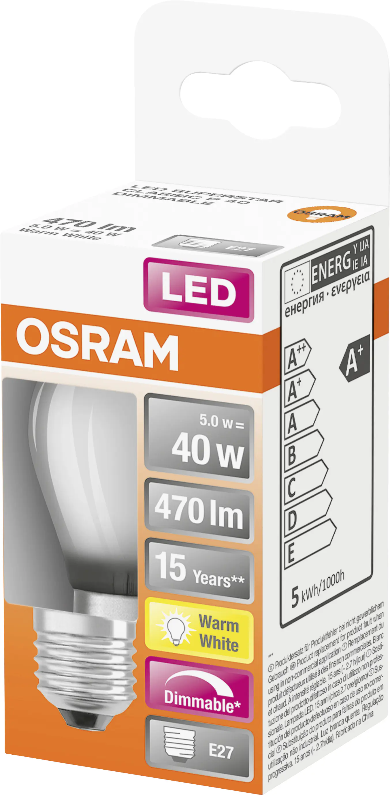Osram LED Leuchtmittel Superstar Classic P E27 5 W dimmbar weiß matt
