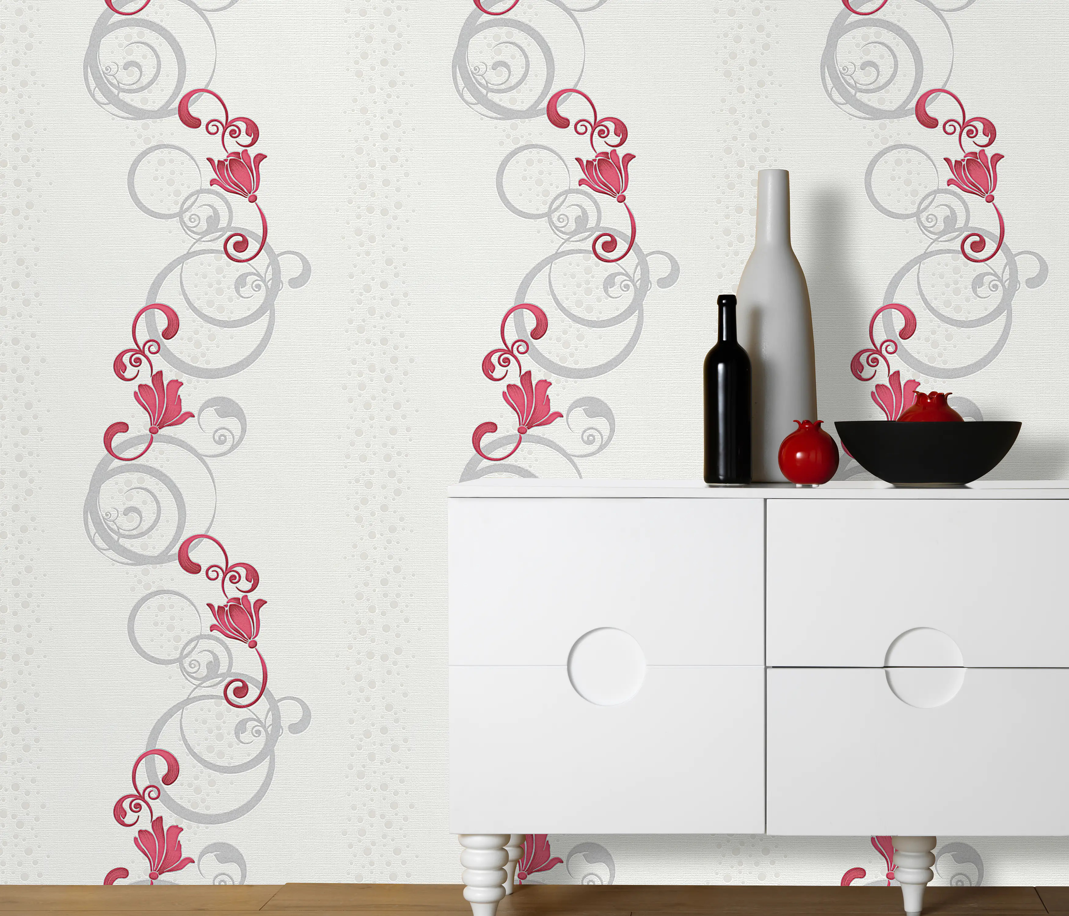 Erismann Vliestapete 13287-20 Floral weiß rot 10,05 x 0,53 m