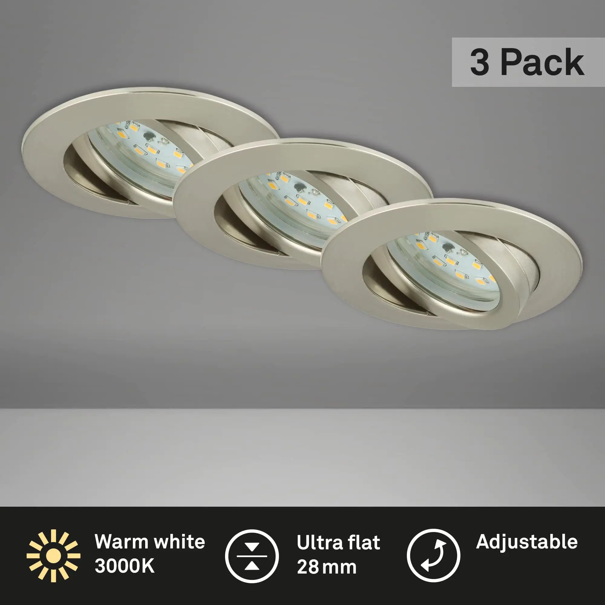 Briloner 3er Set LED Einbauleuchten Attach nickel-matt Ø 8,2 cm