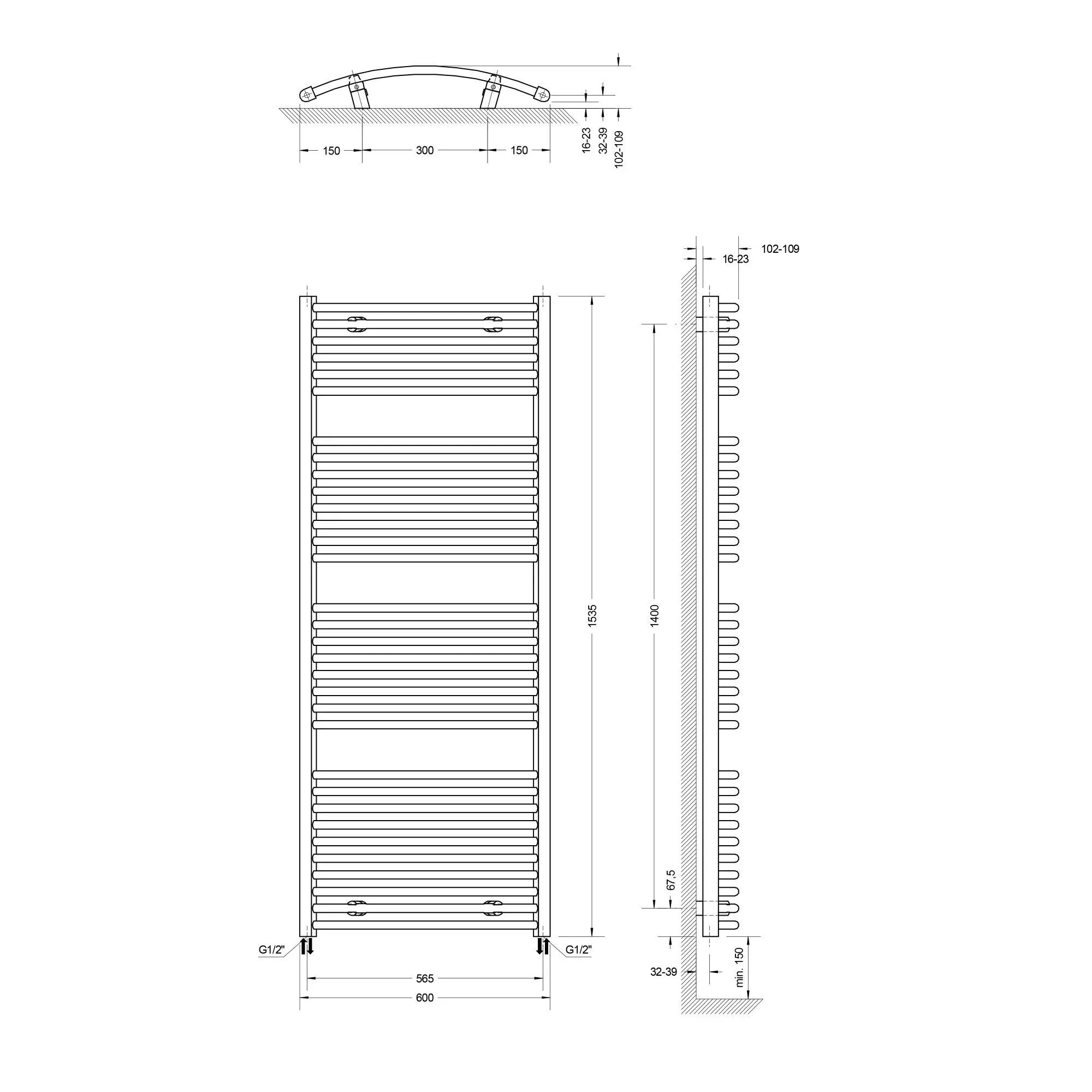 Schulte Design-Heizkörper Europa 153,5 x 60 cm mattschwarz 818 W