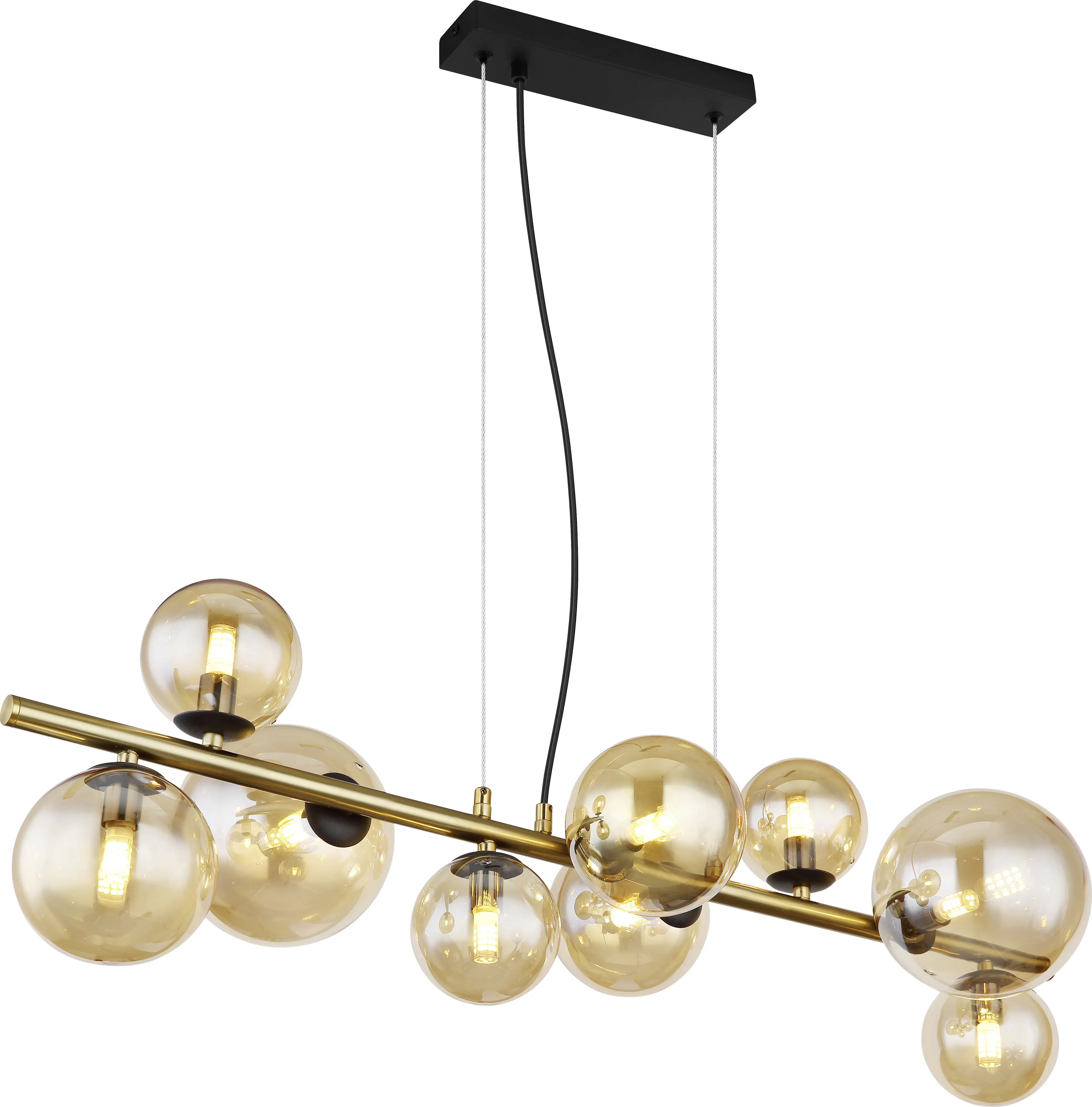Globo 9er Hängeleuchte Riha messing schwarz amber 86,6 x 36 cm