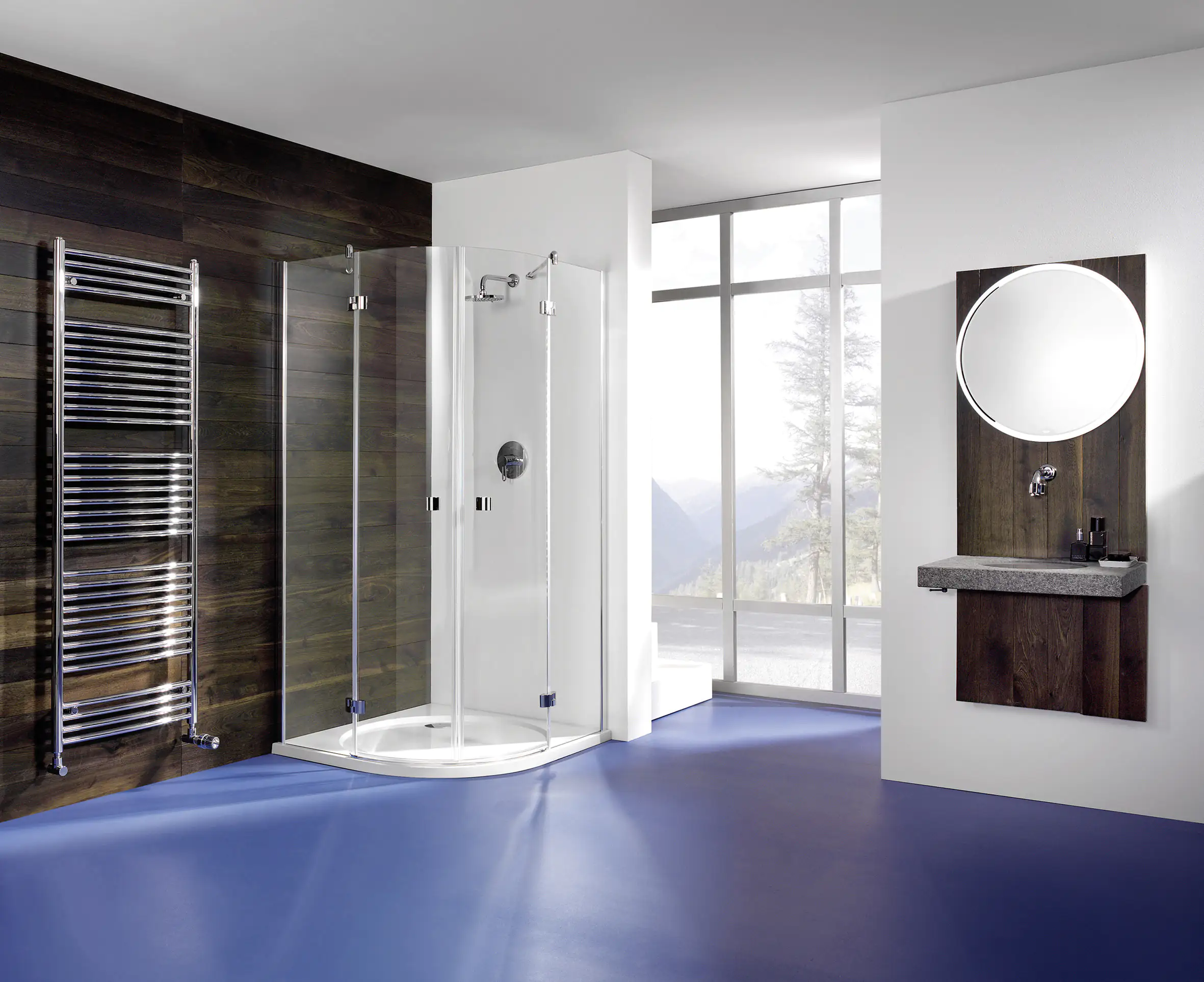 Breuer Espira Runddusche 90x90 4-teilig, Alu silber matt, Klarglas Hell