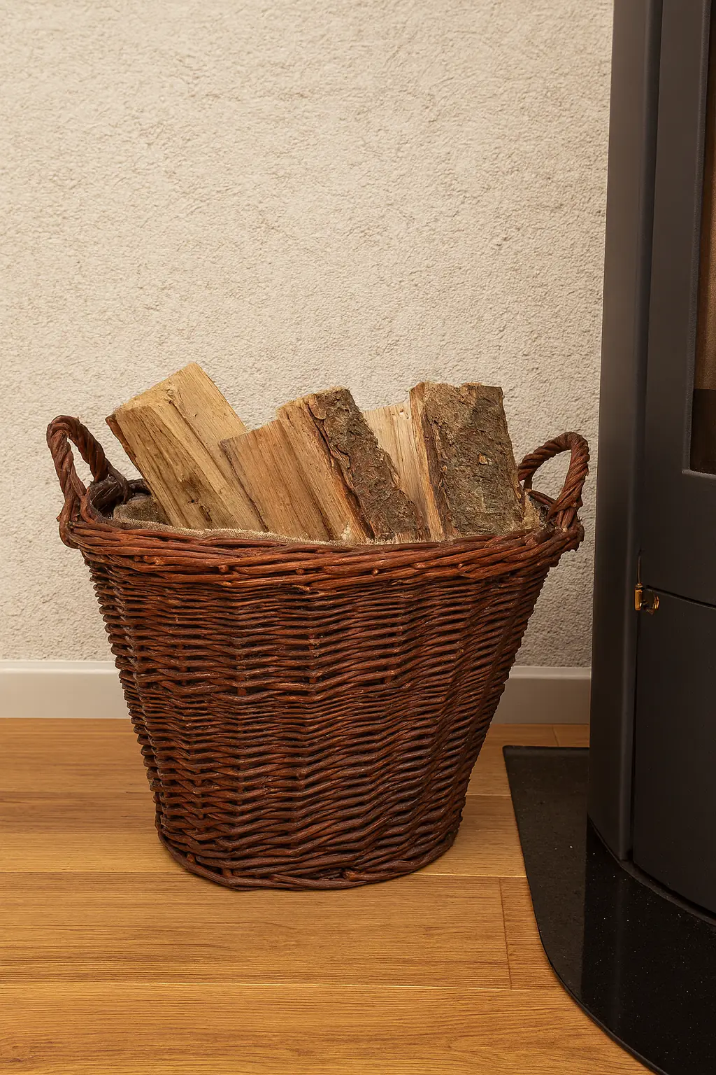 Aufbewahrungskorb Kiepe braun mit Jute groß