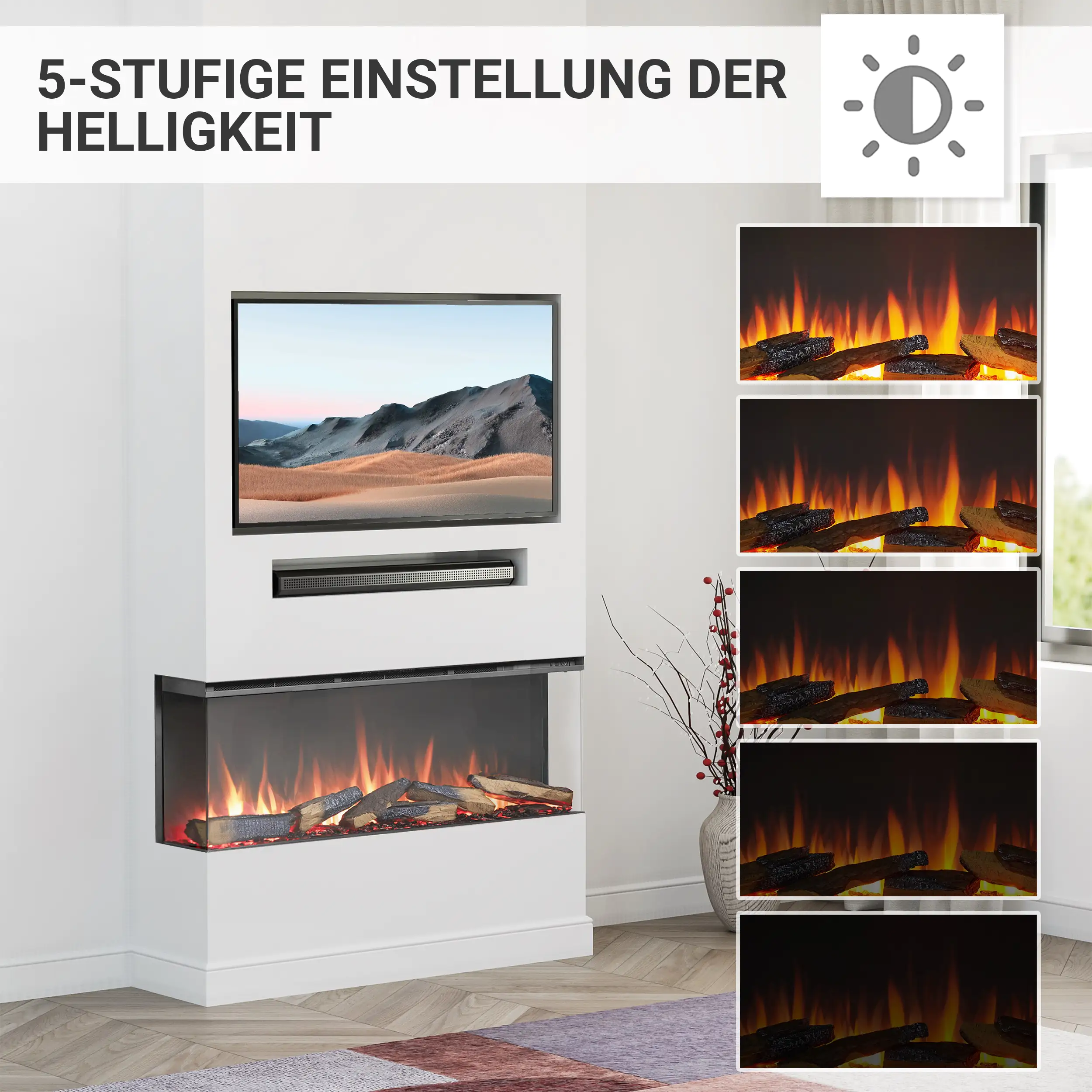 Balderia Elektrokamin schwarz Athena 44 1000/1500 Watt 49,5 x 112,8 cm
