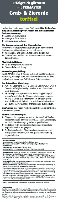 Primaster Zier- & Graberde torffrei 16 L
