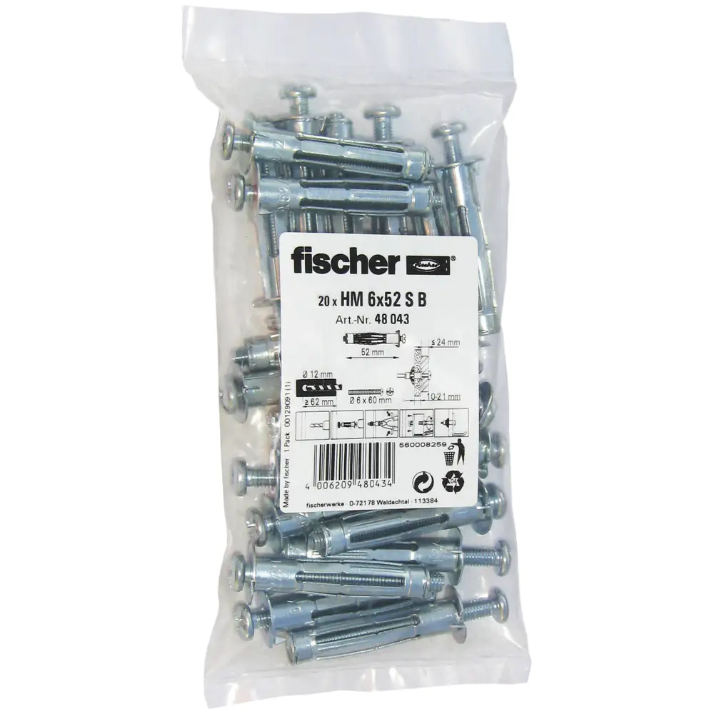 Fischer Hohlraumdübel aus Metall 6.0 x 52 mm - 20 Stück