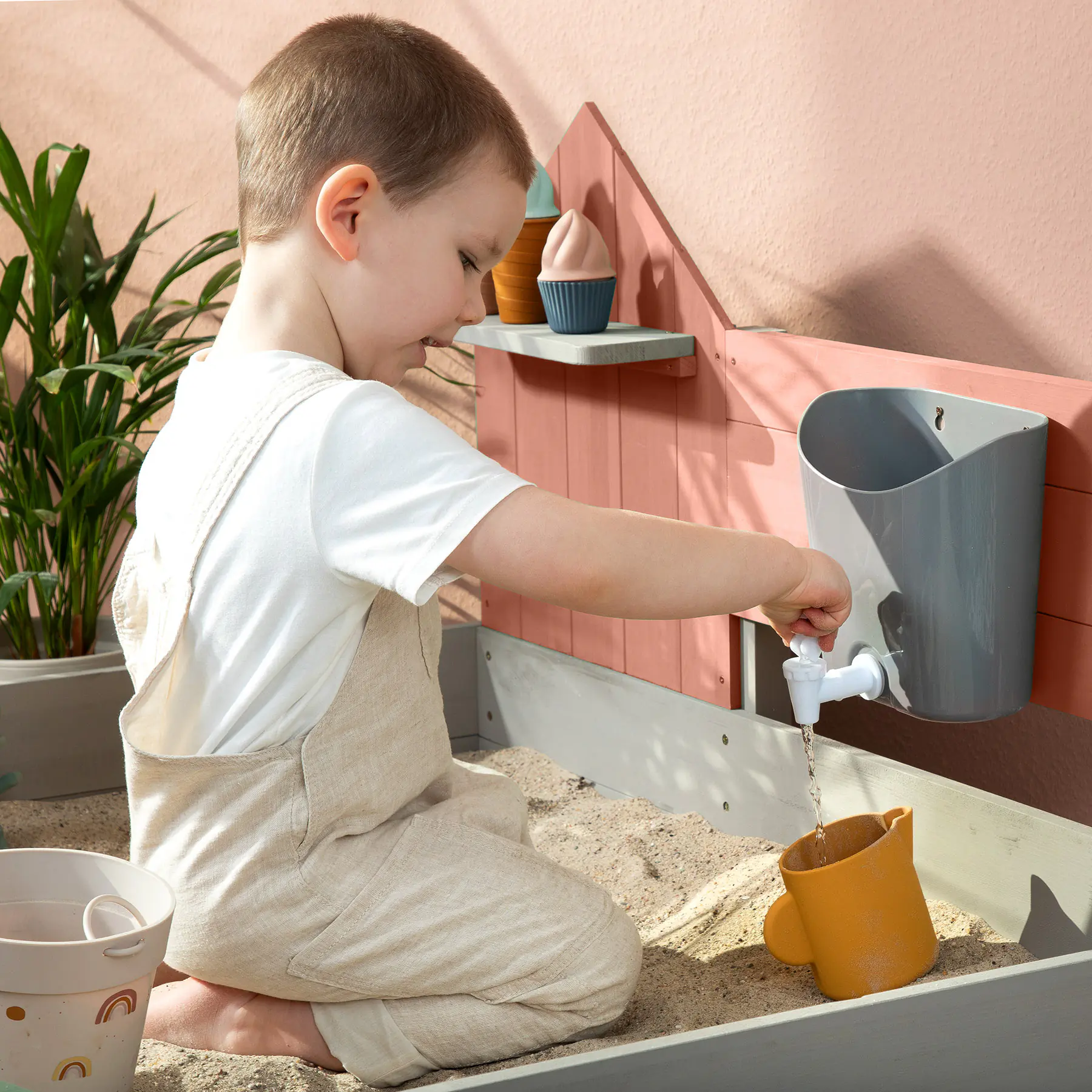 Muddy Buddy Sandkasten Cozy House 100 x 100 cm warmgrau-puderrosa