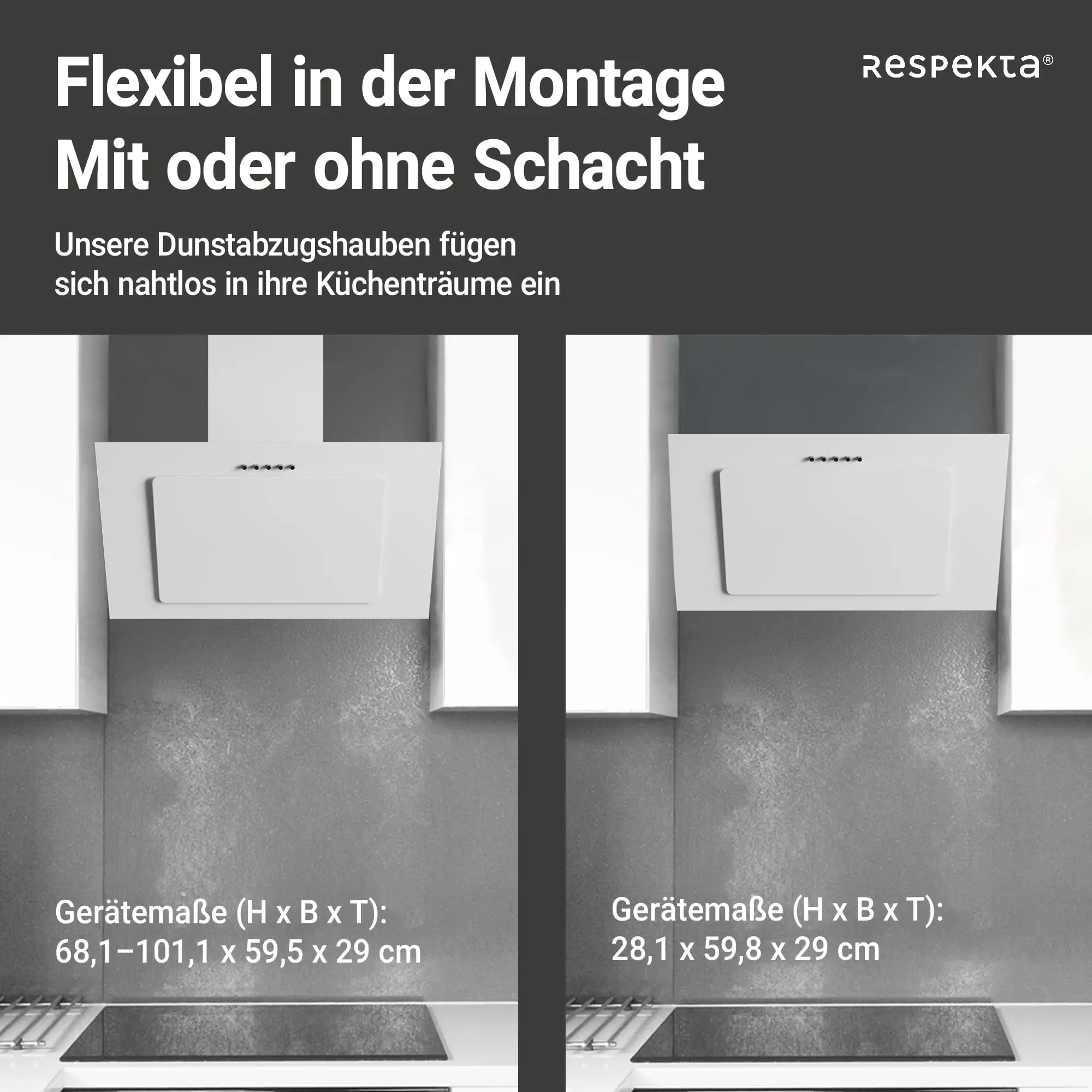 respekta kopffreie Schräghaube 60 cm weiß CH33060WB EEK: B 60 cm