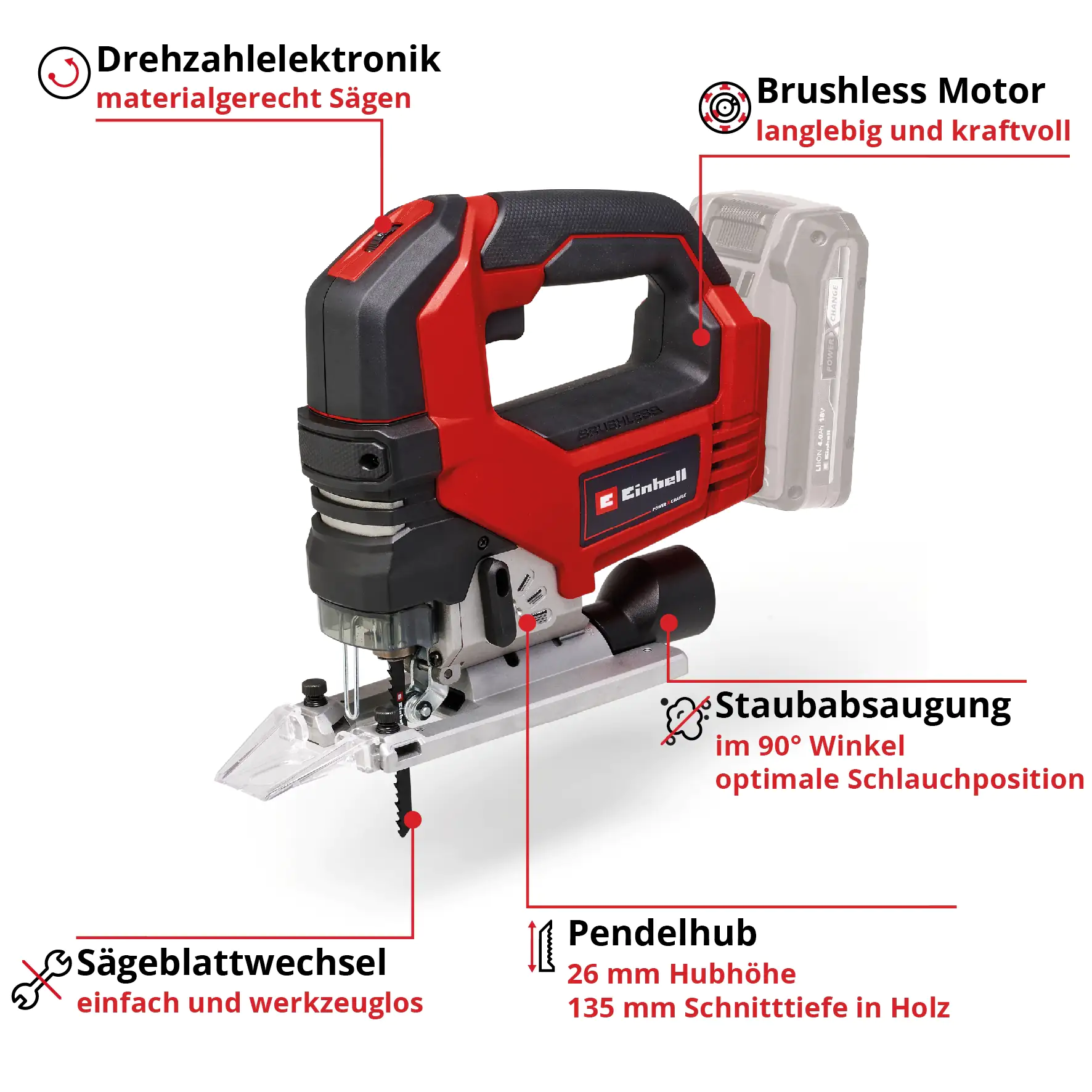 Einhell Professional Akku-Stichsäge TP-JS 18/135 Li BL Solo 18 V